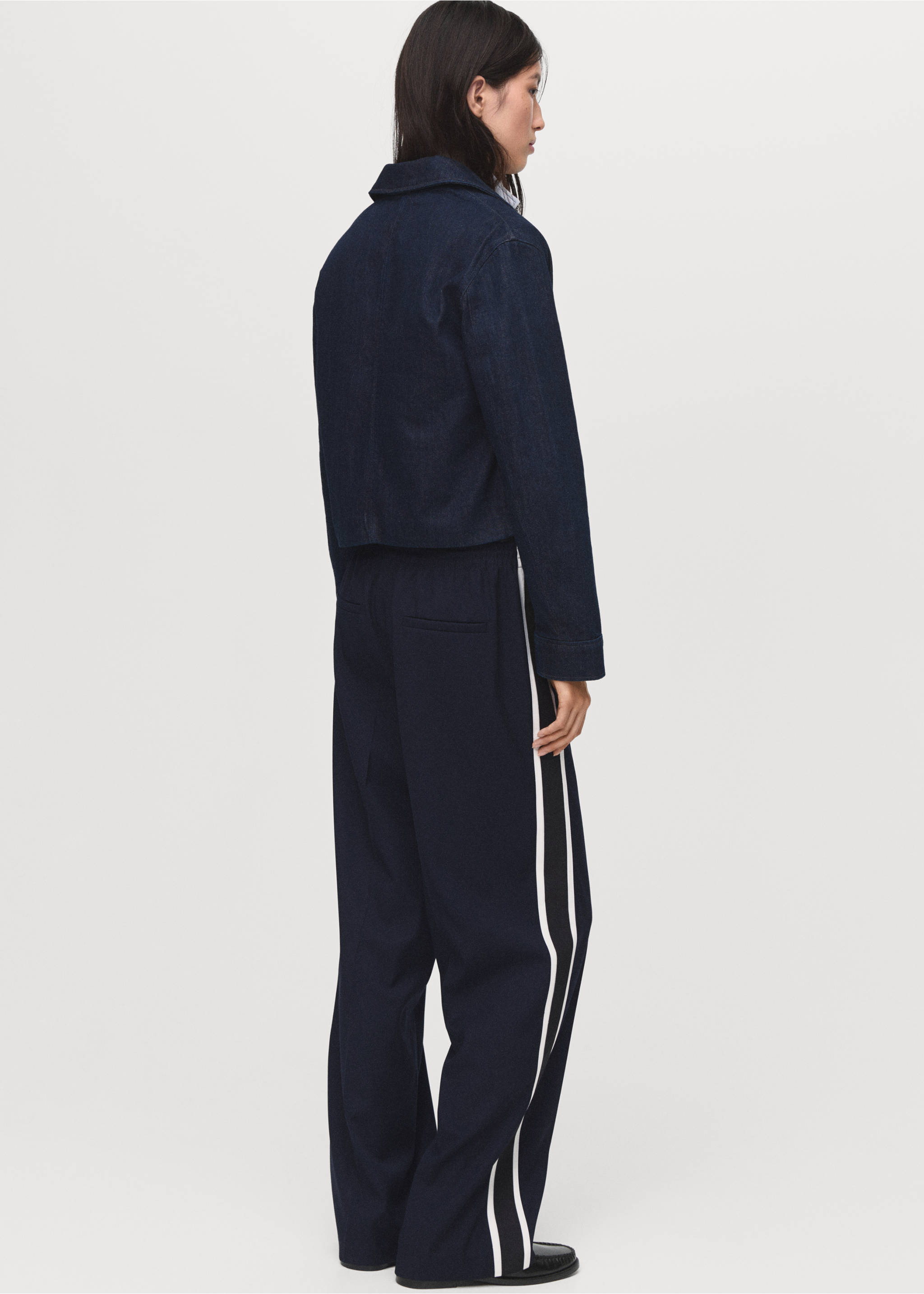 Contrast stripe straight trousers - Reverse of the article, Navy. Ref: 17076737-00.