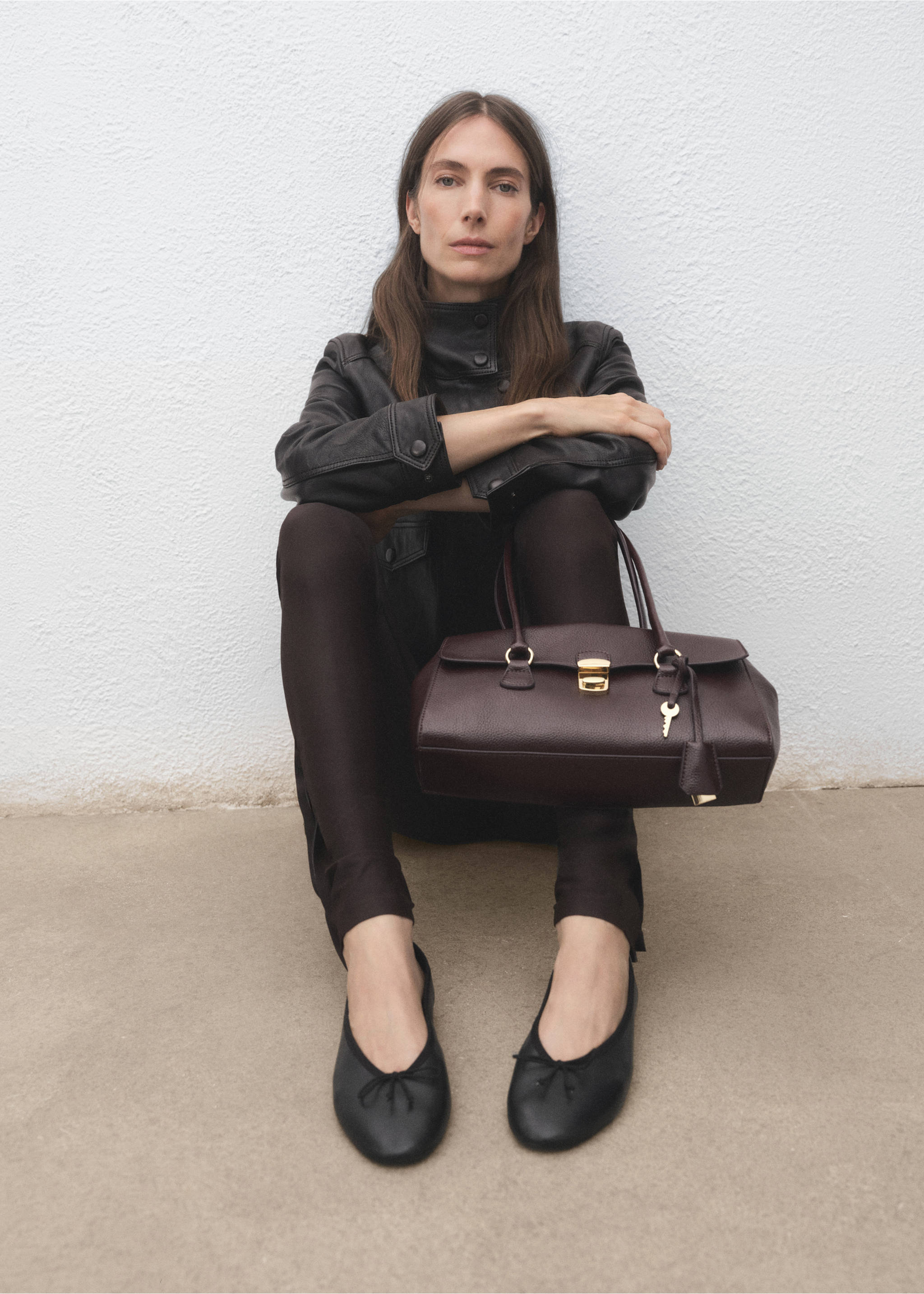 Leather ballet flats with bow - General plane, Black. Ref: 17076740-00.