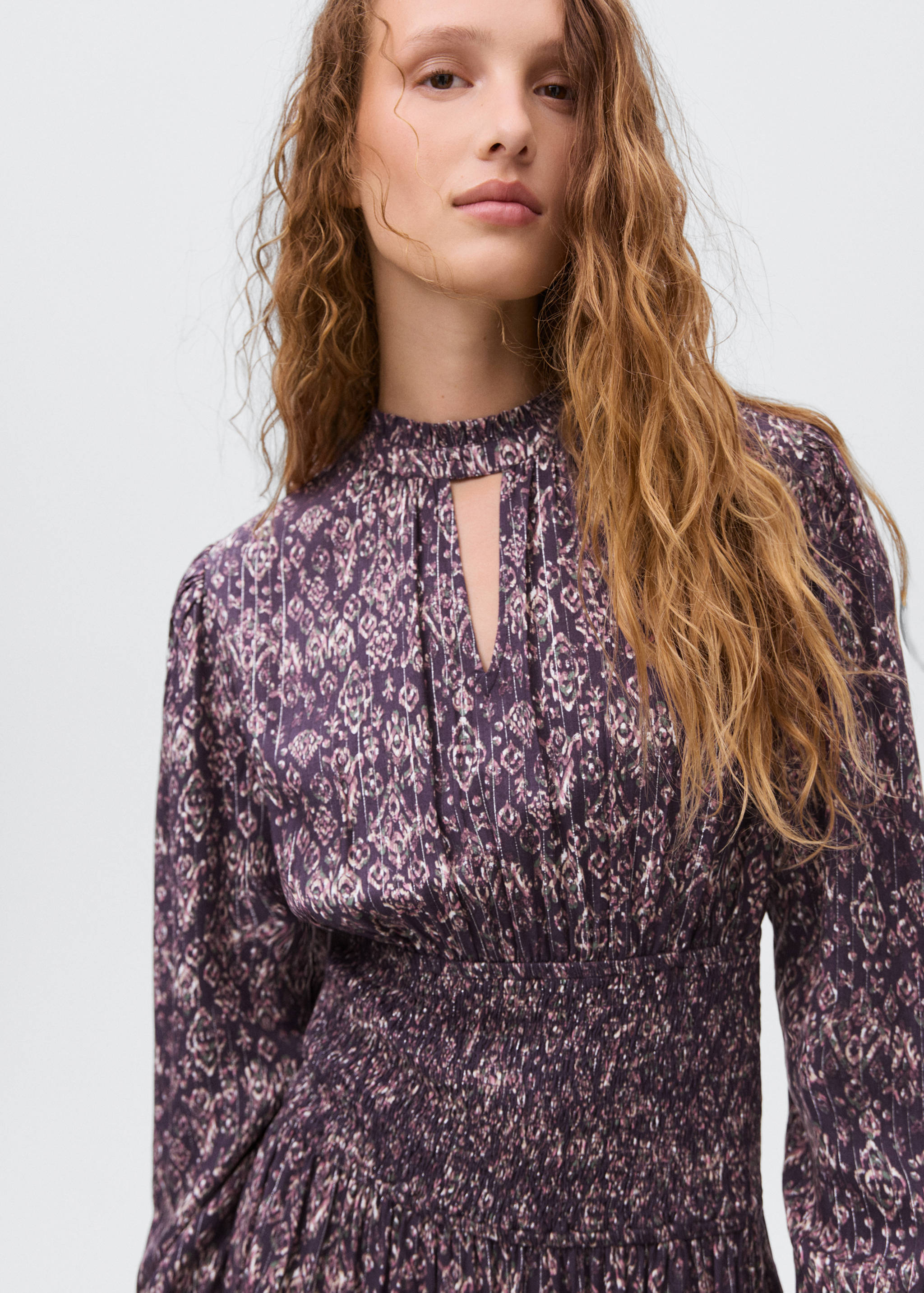 mango purple floral dress Floral dress with ruffle detail