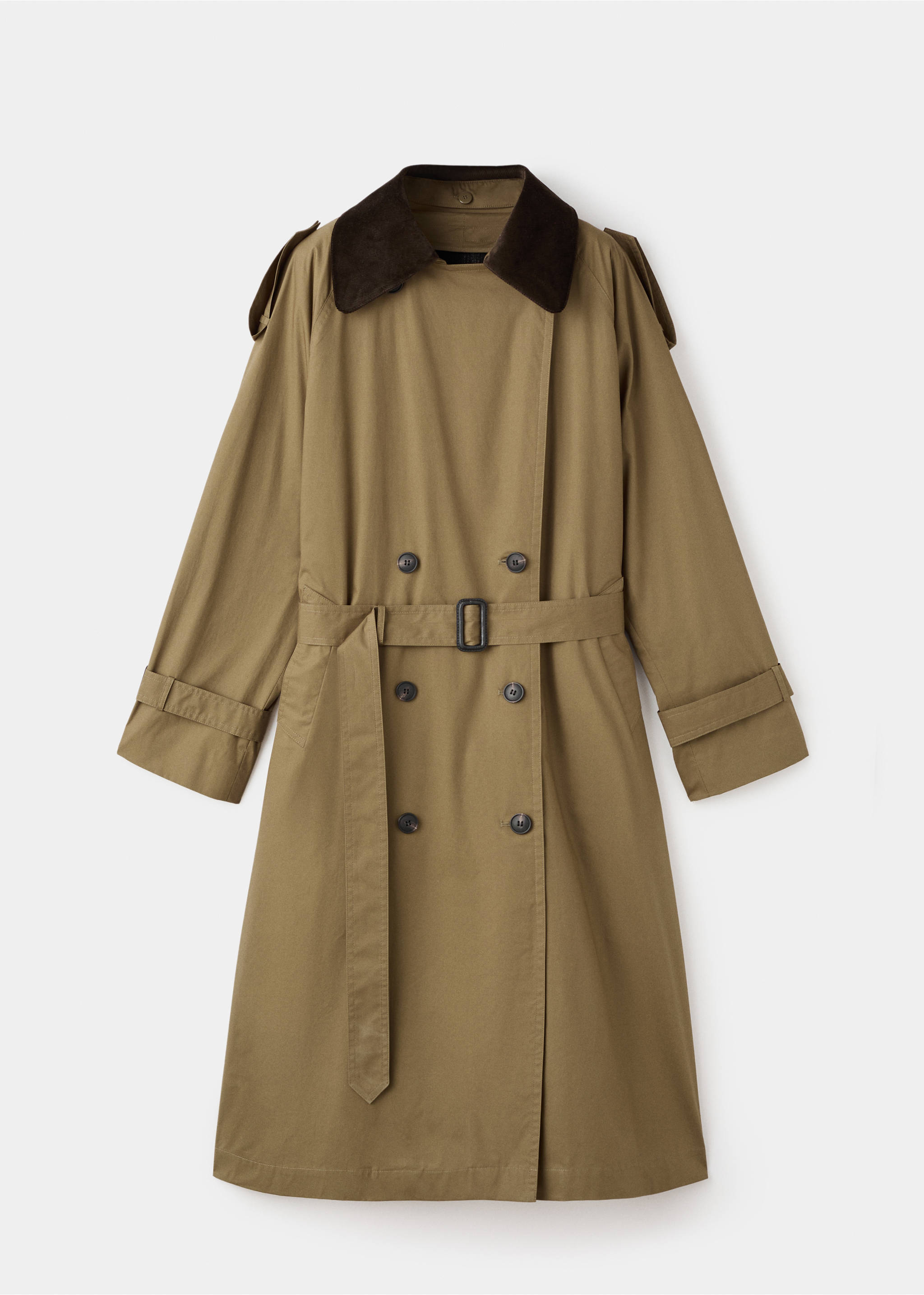 Double-breasted trench coat with corduroy collar - Article without model, Khaki. Ref: 17077125-00.