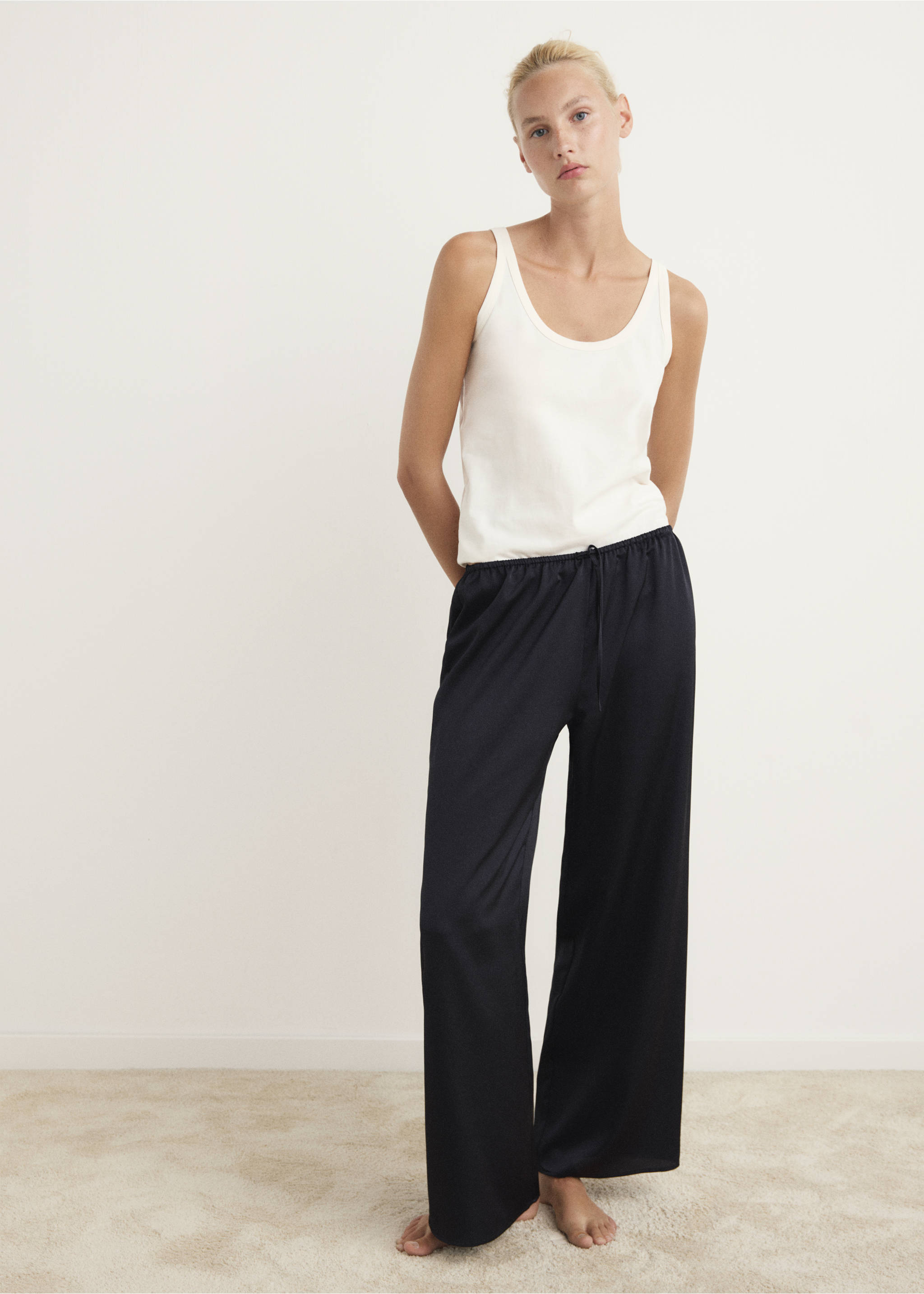 Satin long trousers - General plane, Charcoal. Ref: 17077127-00.