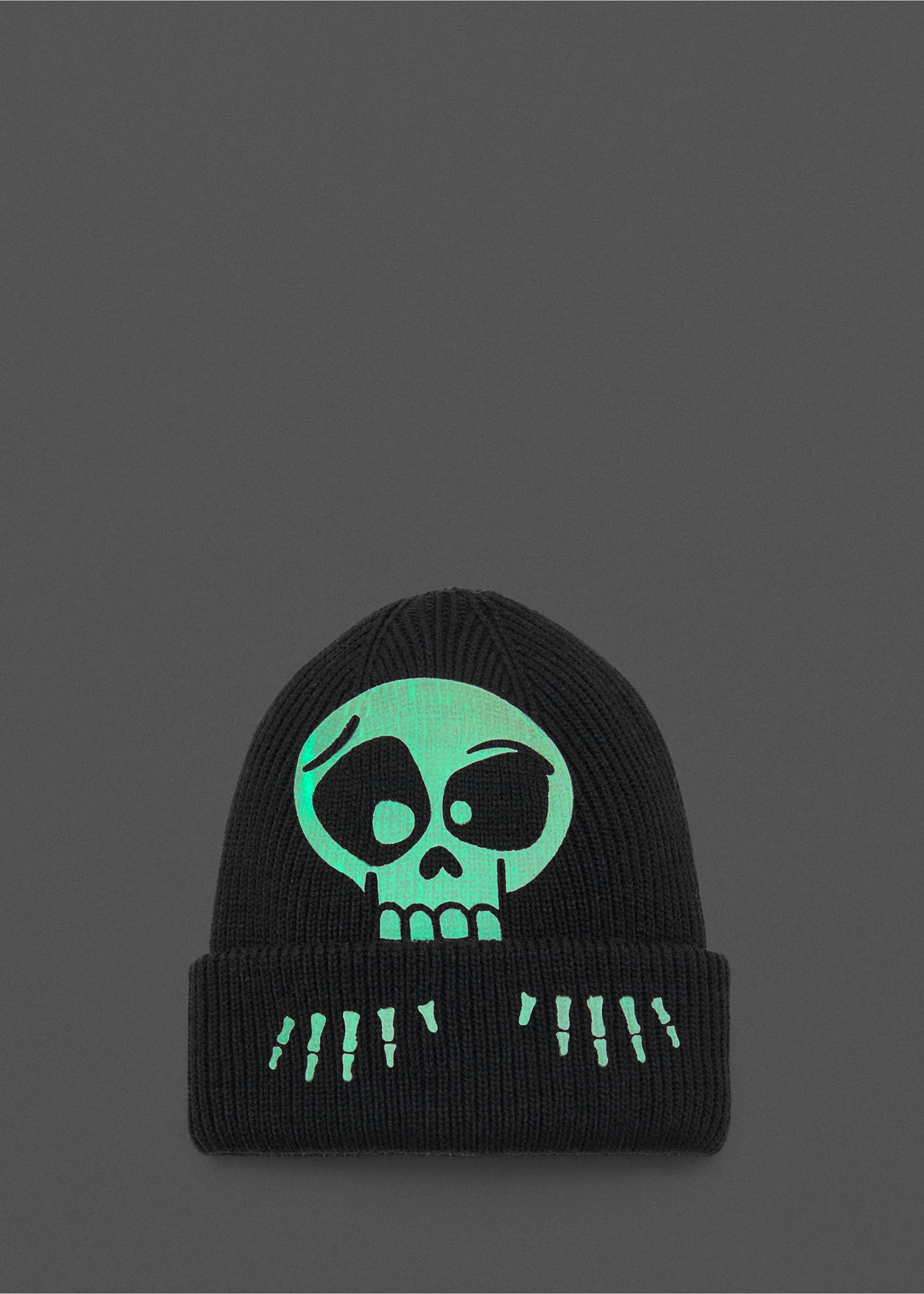 Skull knit beanie - Details of the article 1, Black. Ref: 17077130-00.