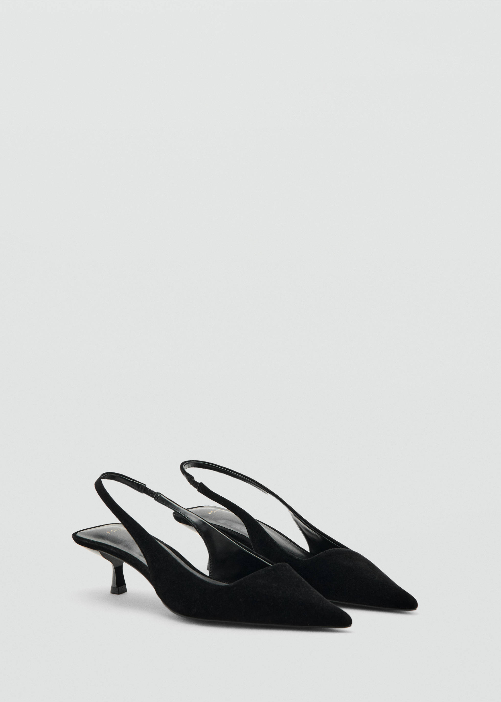 Black pointed slingback shoes with kitten heels., Black. Ref: 17077760-00.