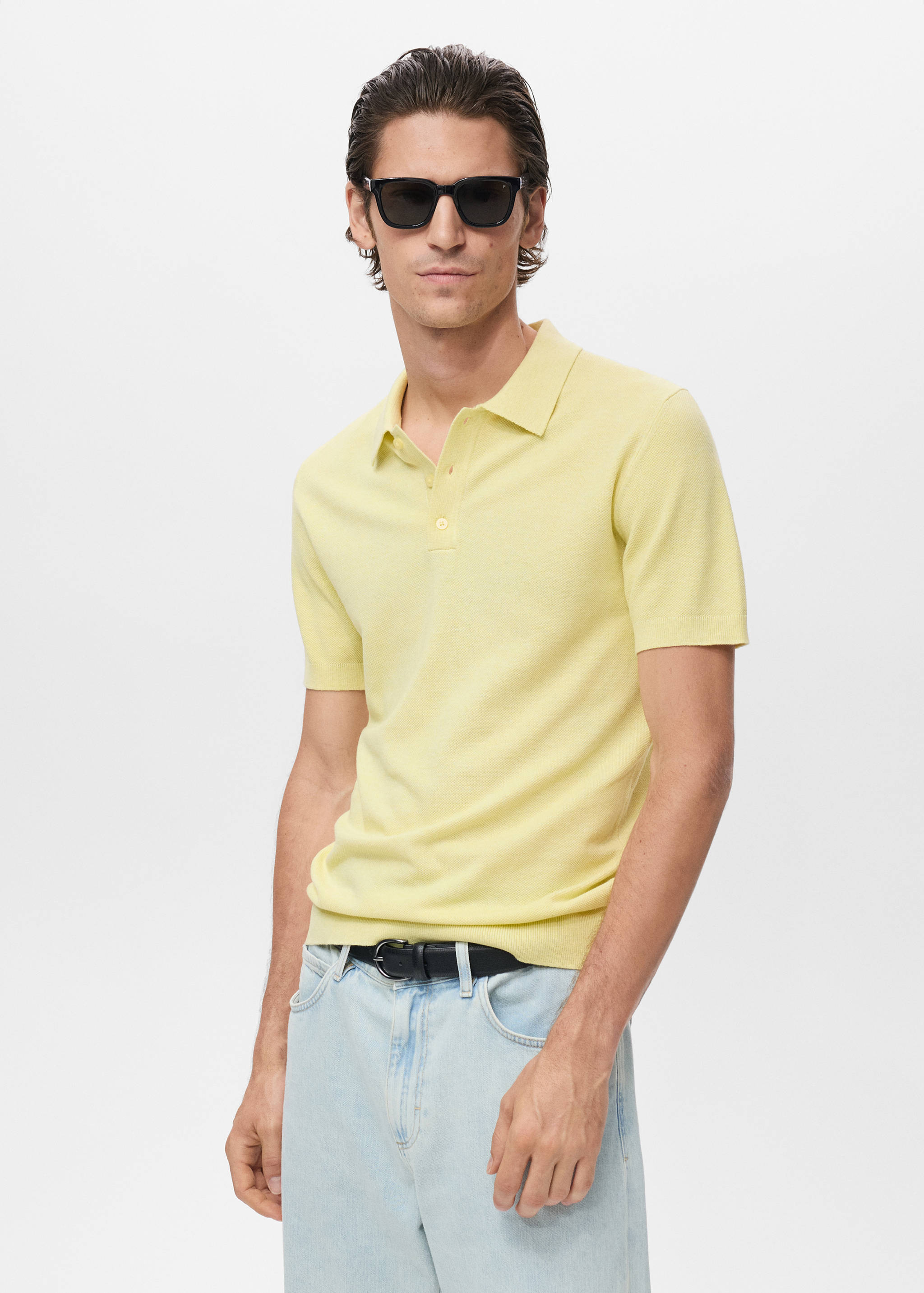 Structured knitted slim-fit polo shirt - Medium plane
