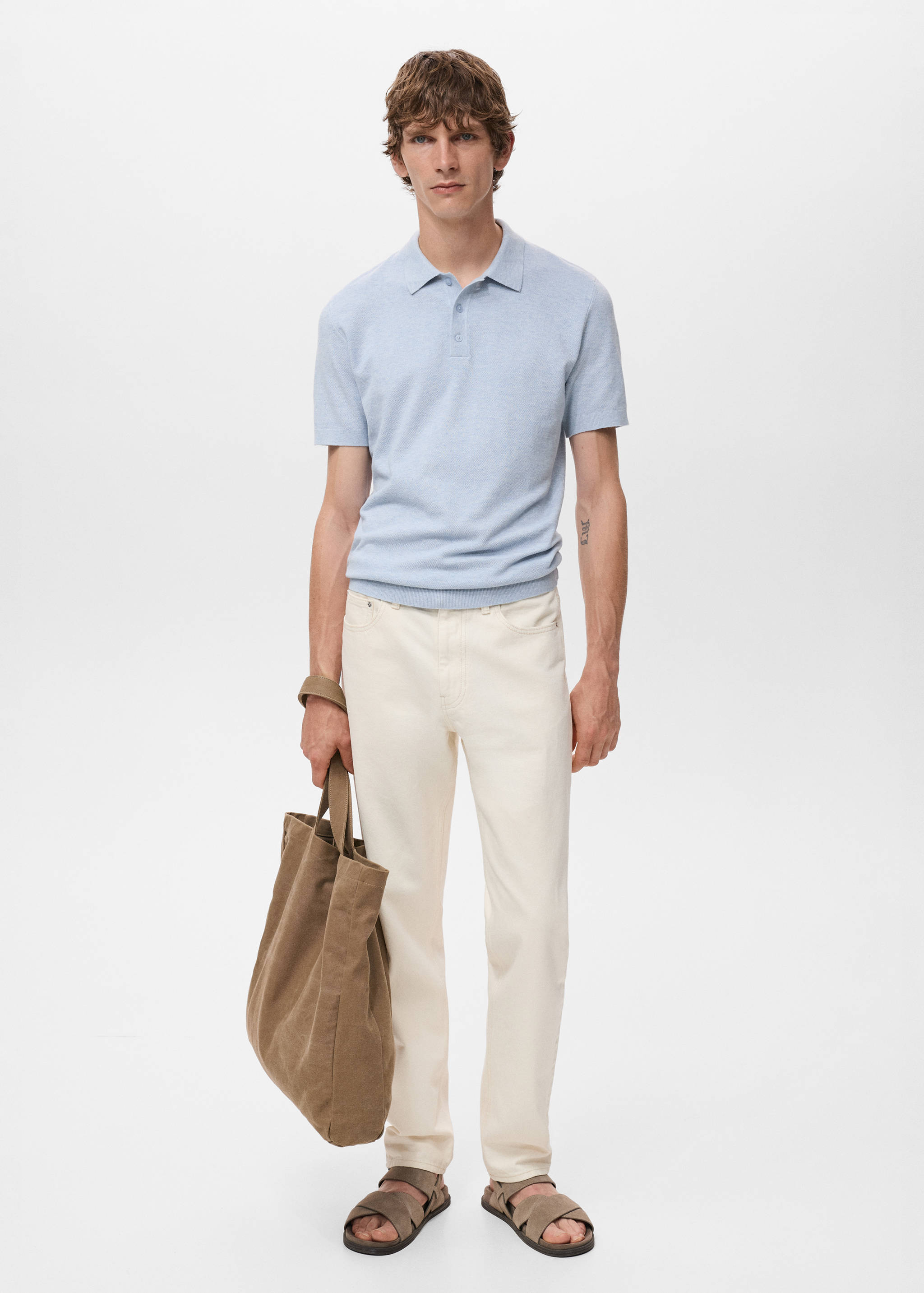 Structured knitted slim-fit polo shirt - General plane