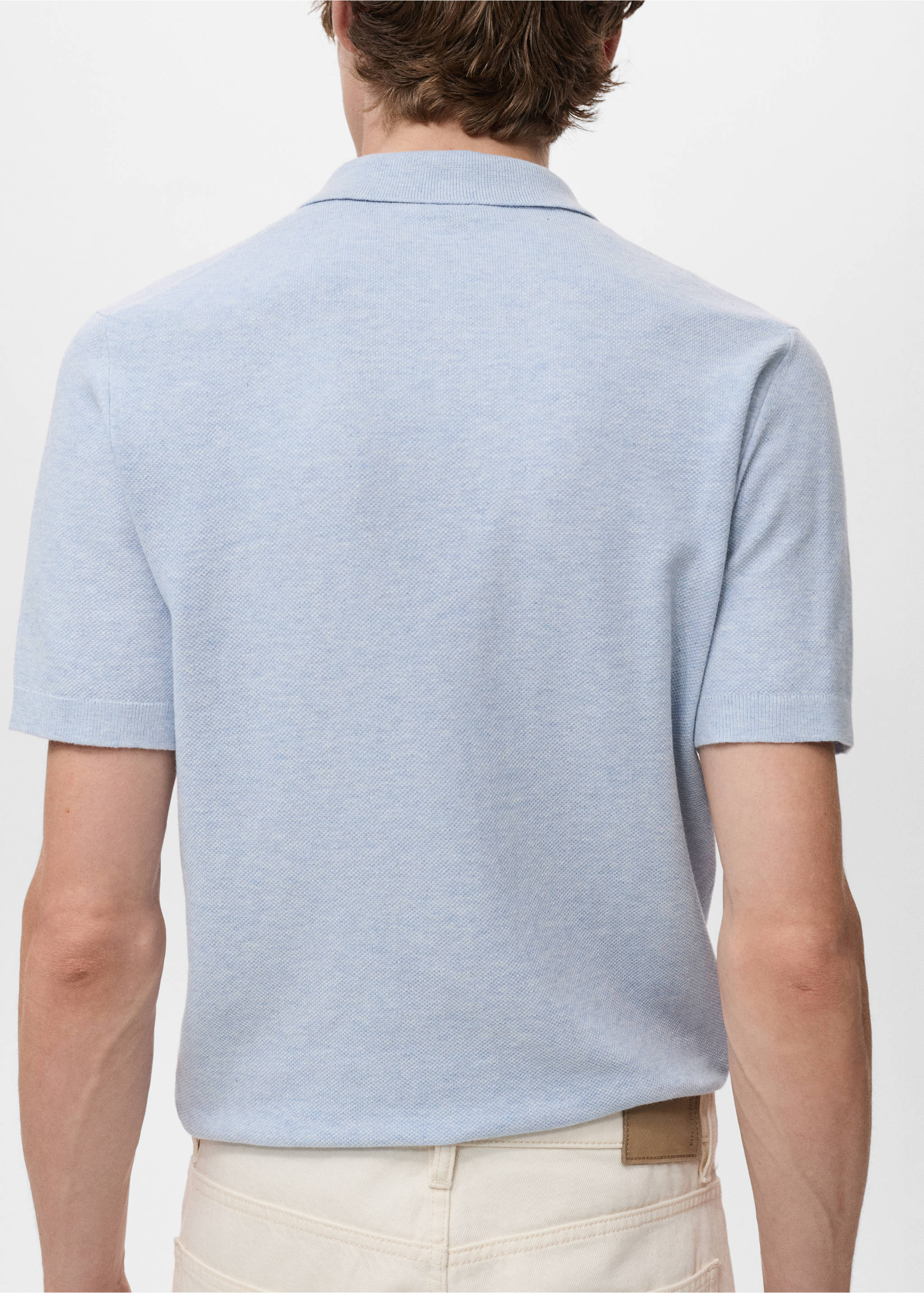 Structured knitted slim-fit polo shirt - Reverse of the article, Aqua Green. Ref: 17077761-00.