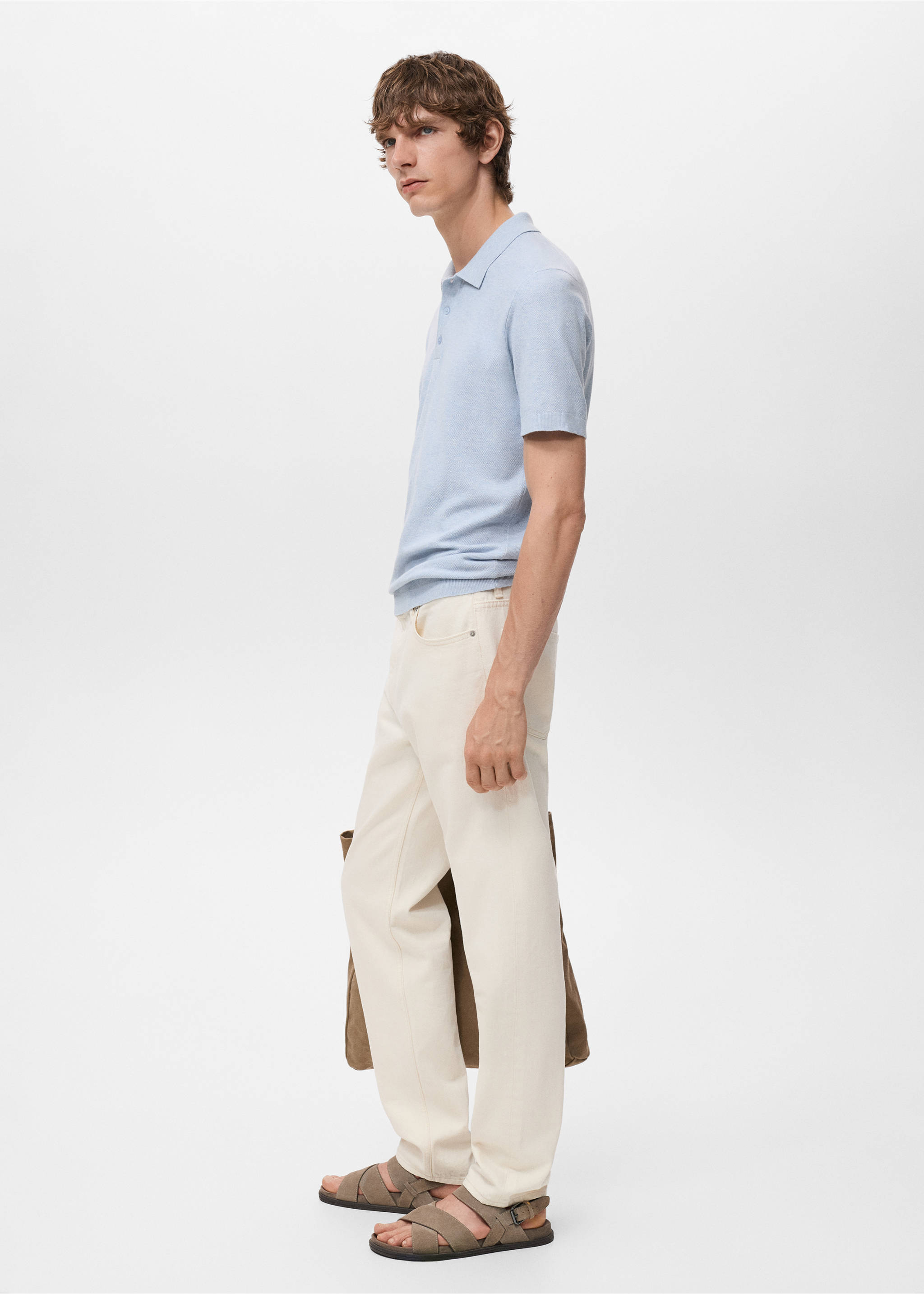 Structured knitted slim-fit polo shirt - Details of the article 2, Aqua Green. Ref: 17077761-00.