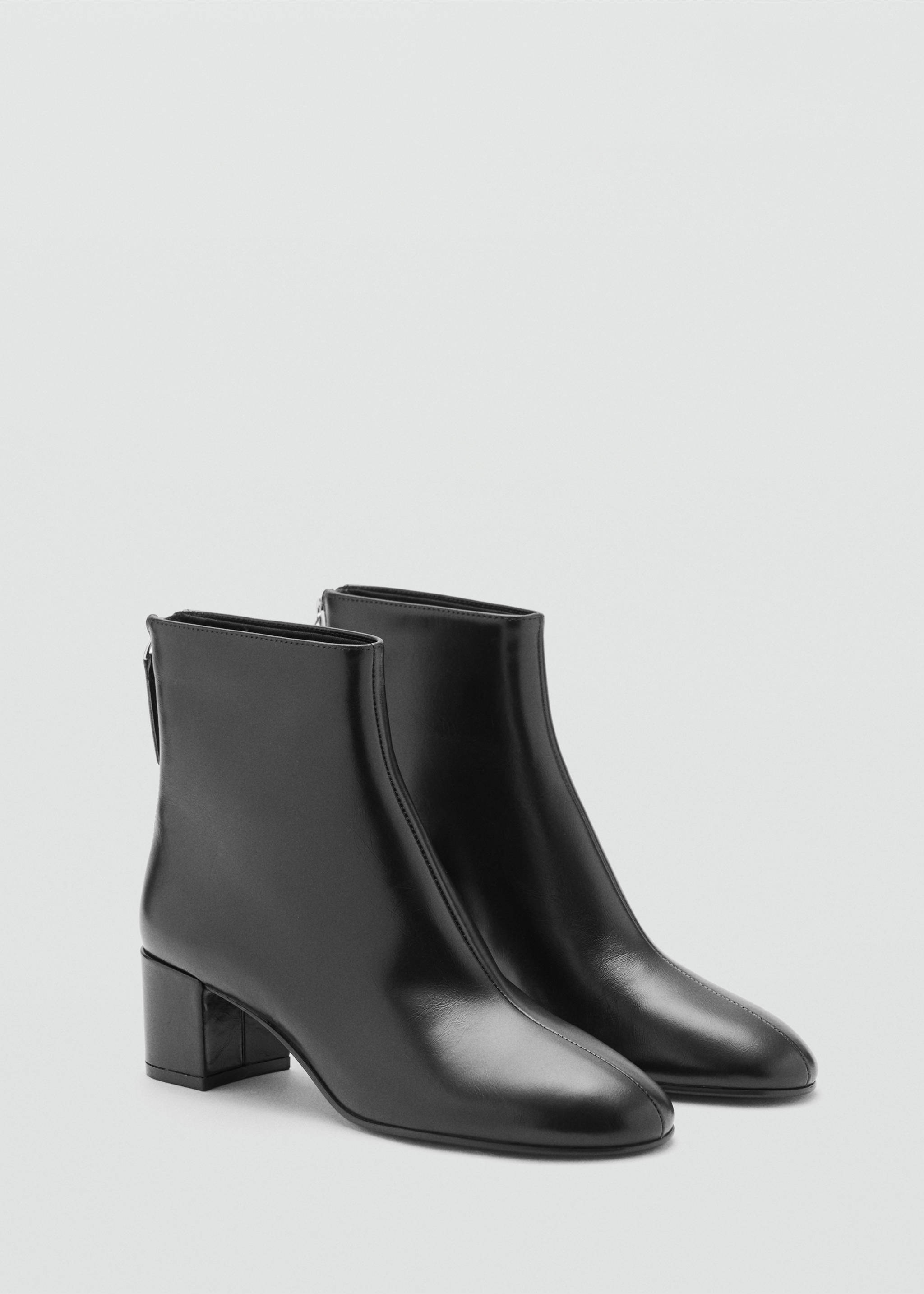 Leather ankle boots with block heel - Medium plane, Black. Ref: 17077776-00.