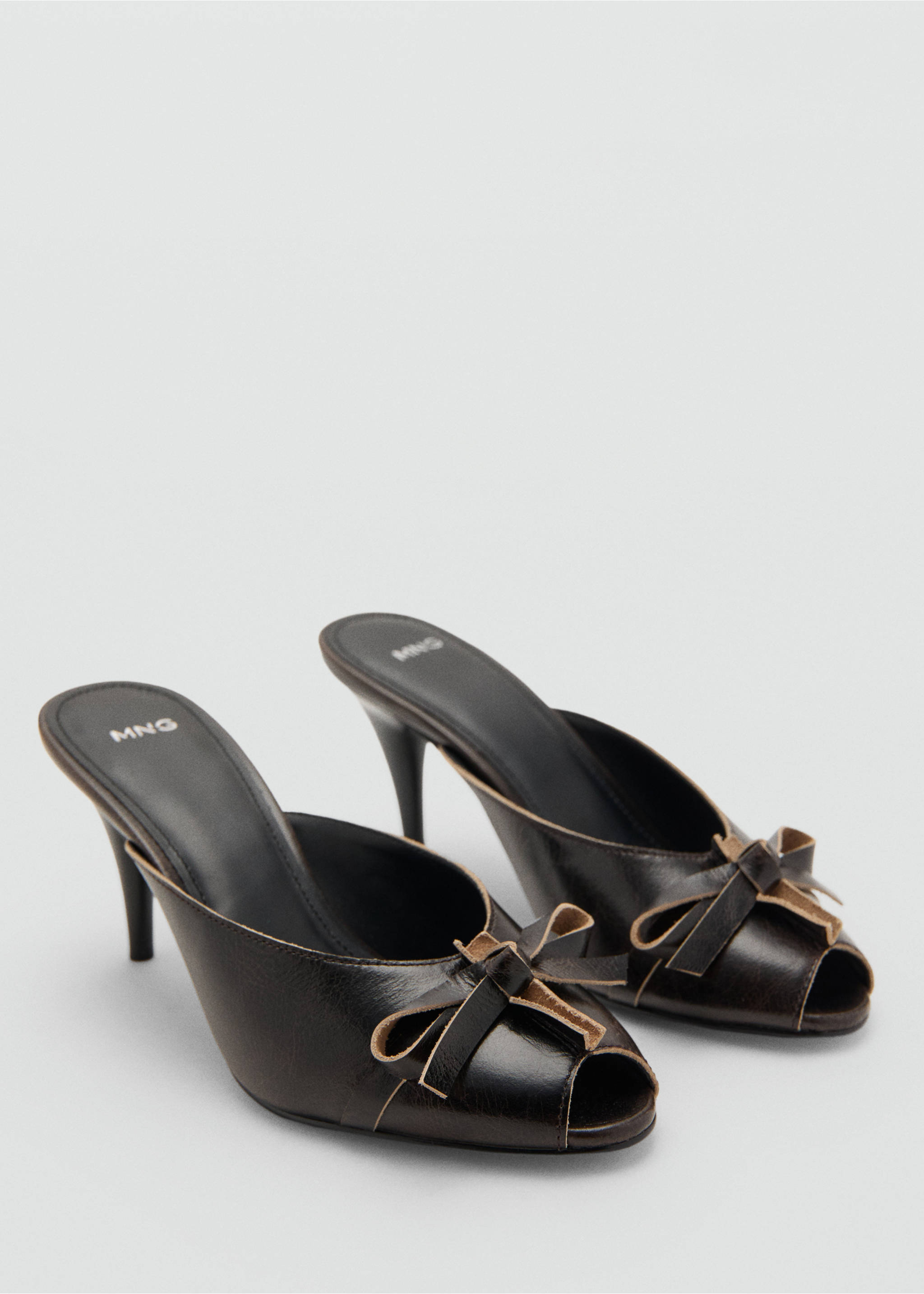 Leather high-heeled sandals with bow - Medium plane, Brown. Ref: 17077781-00.