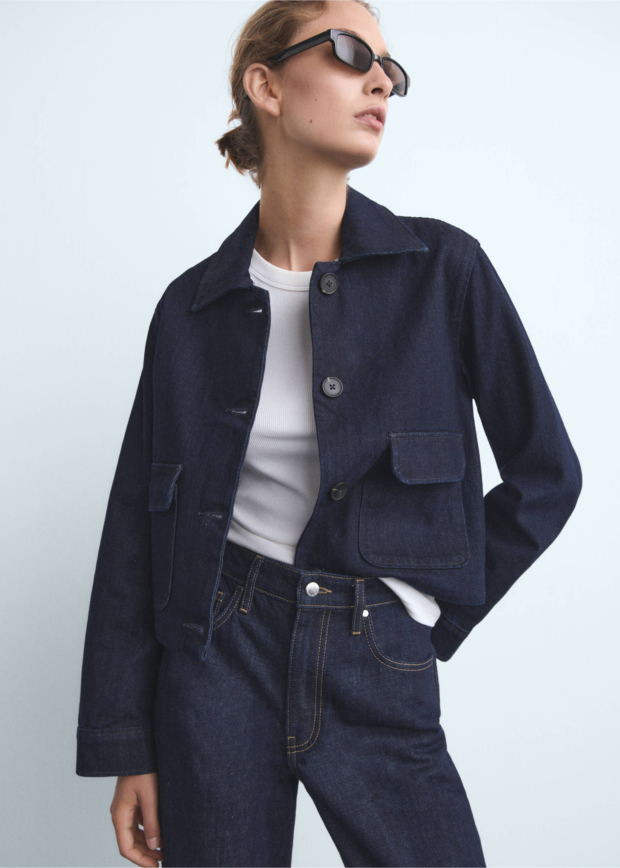 Straight-leg jeans with openings - Details of the article 1, Open Blue. Ref: 17077787-00.