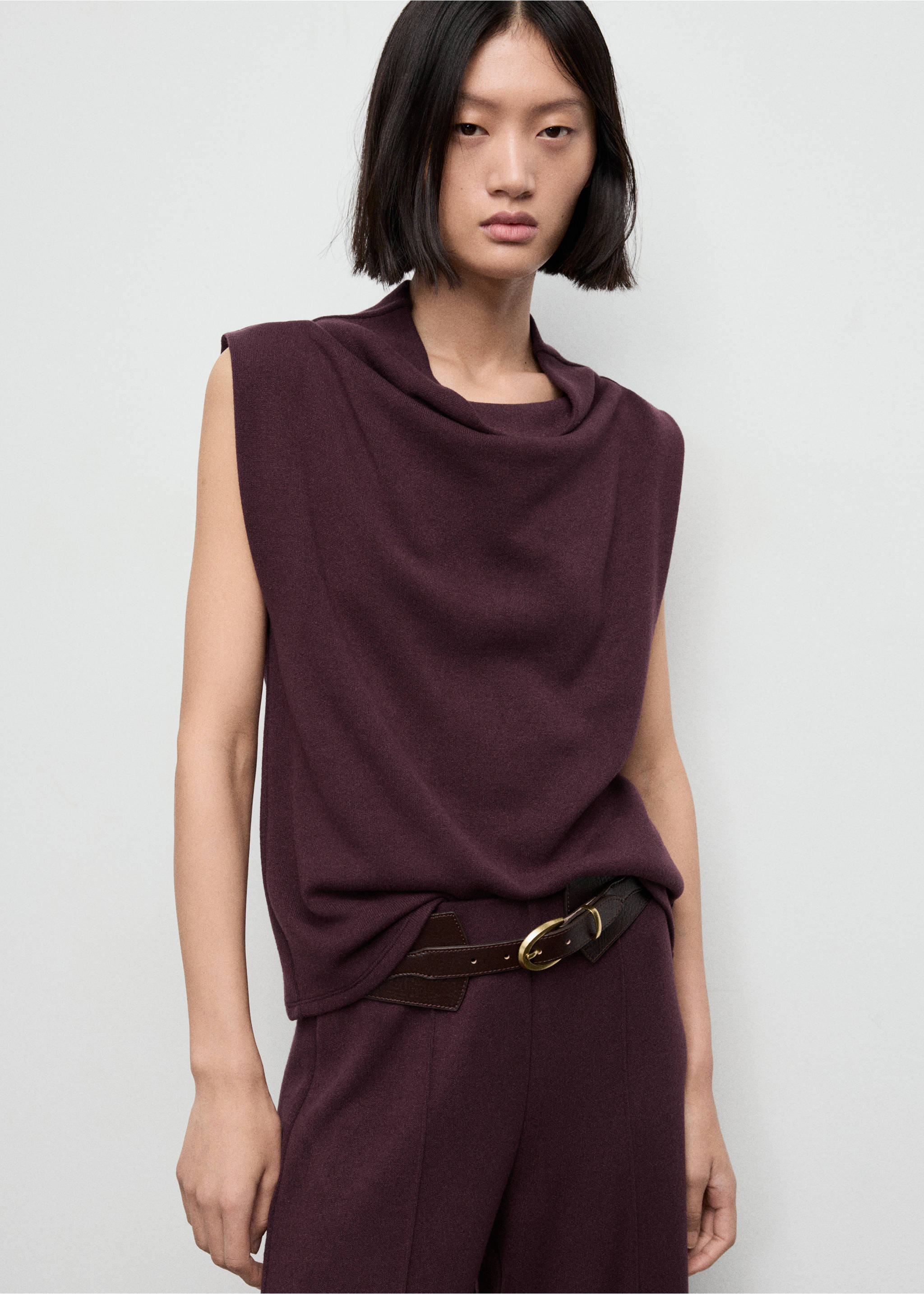 Draped neck top - Medium plane, Burgundy. Ref: 17077802-00.