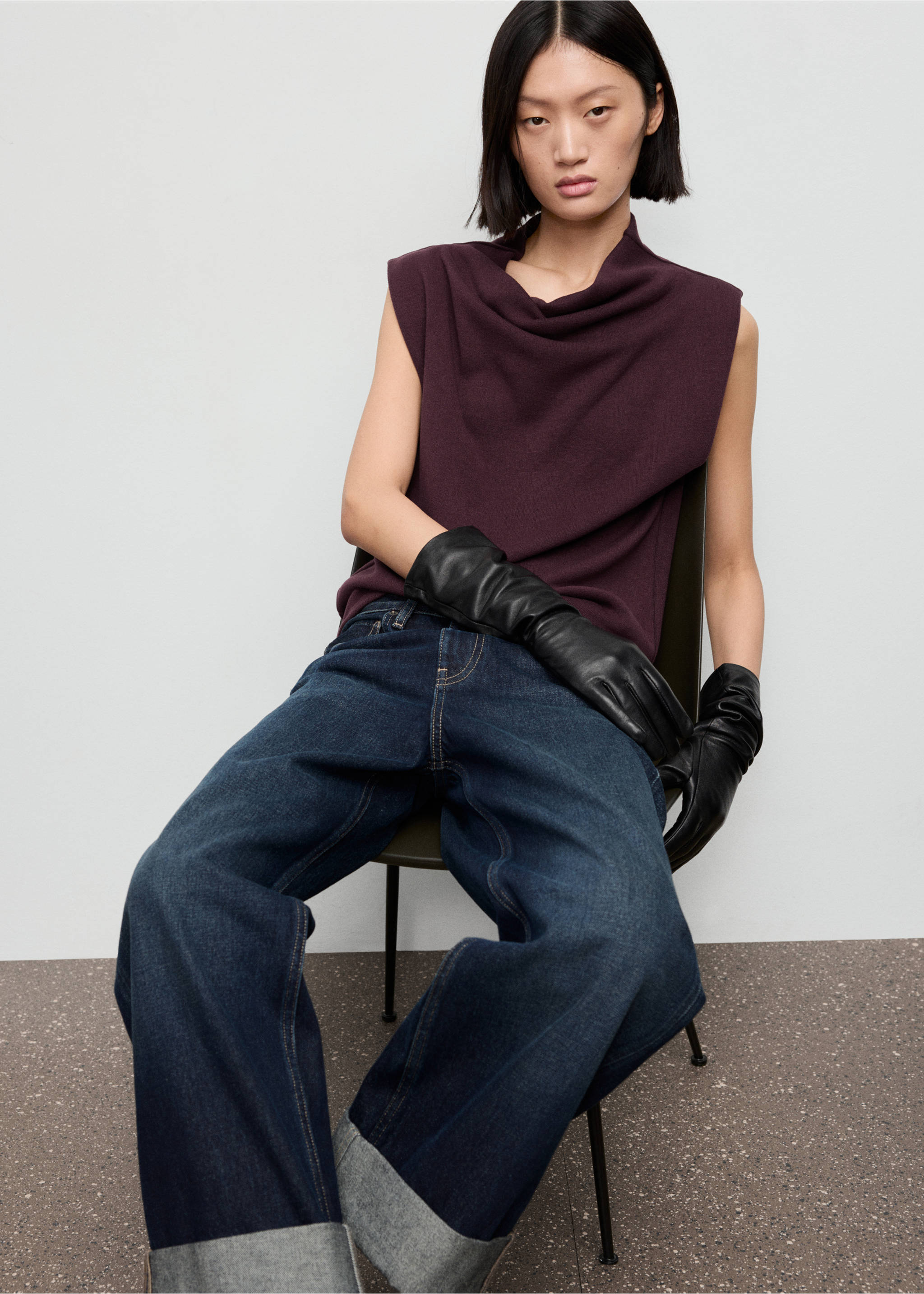 Draped neck top - Details of the article 2, Burgundy. Ref: 17077802-00.