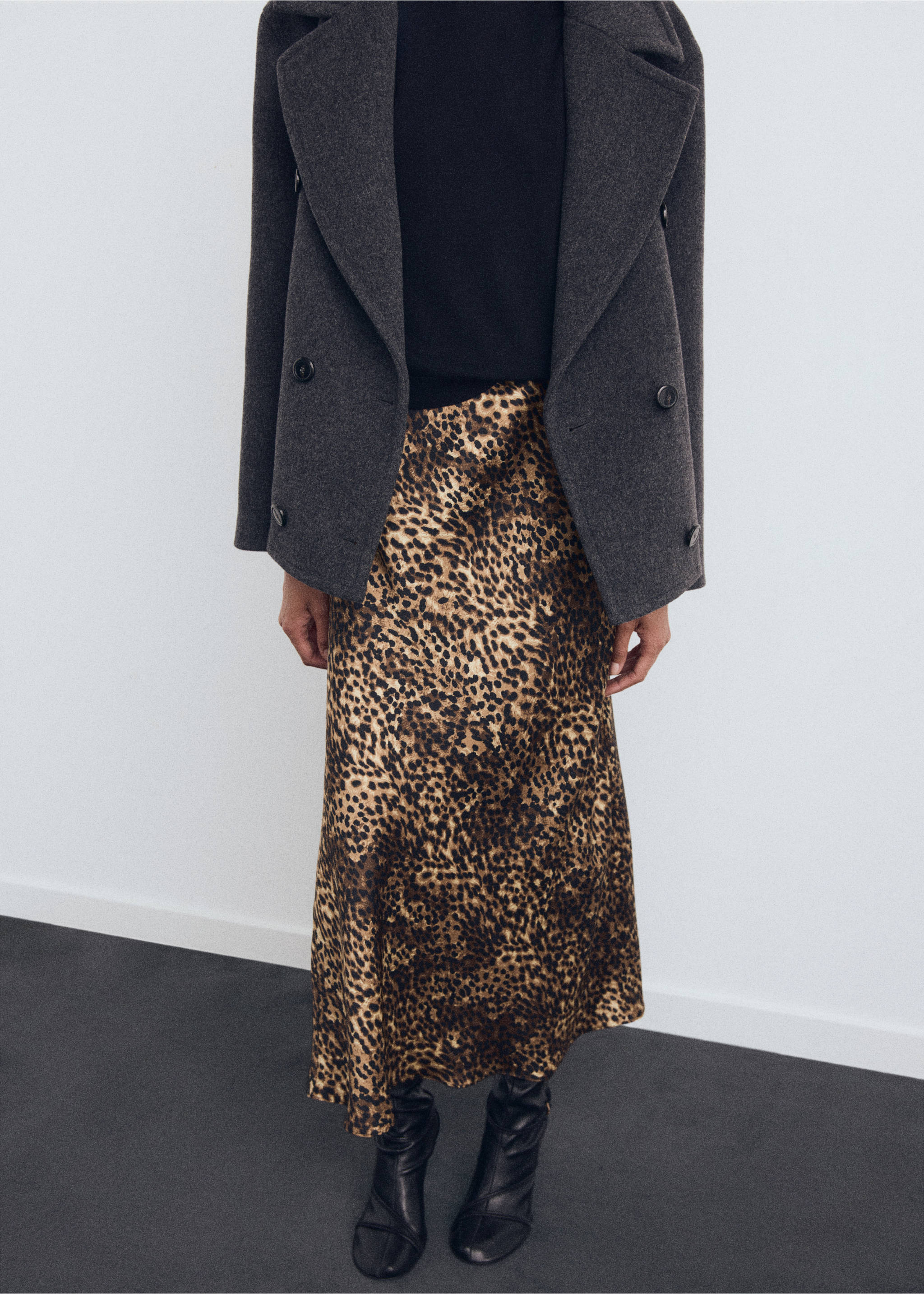Leopard-print satin skirt - Medium plane, Brown. Ref: 17077815-00.
