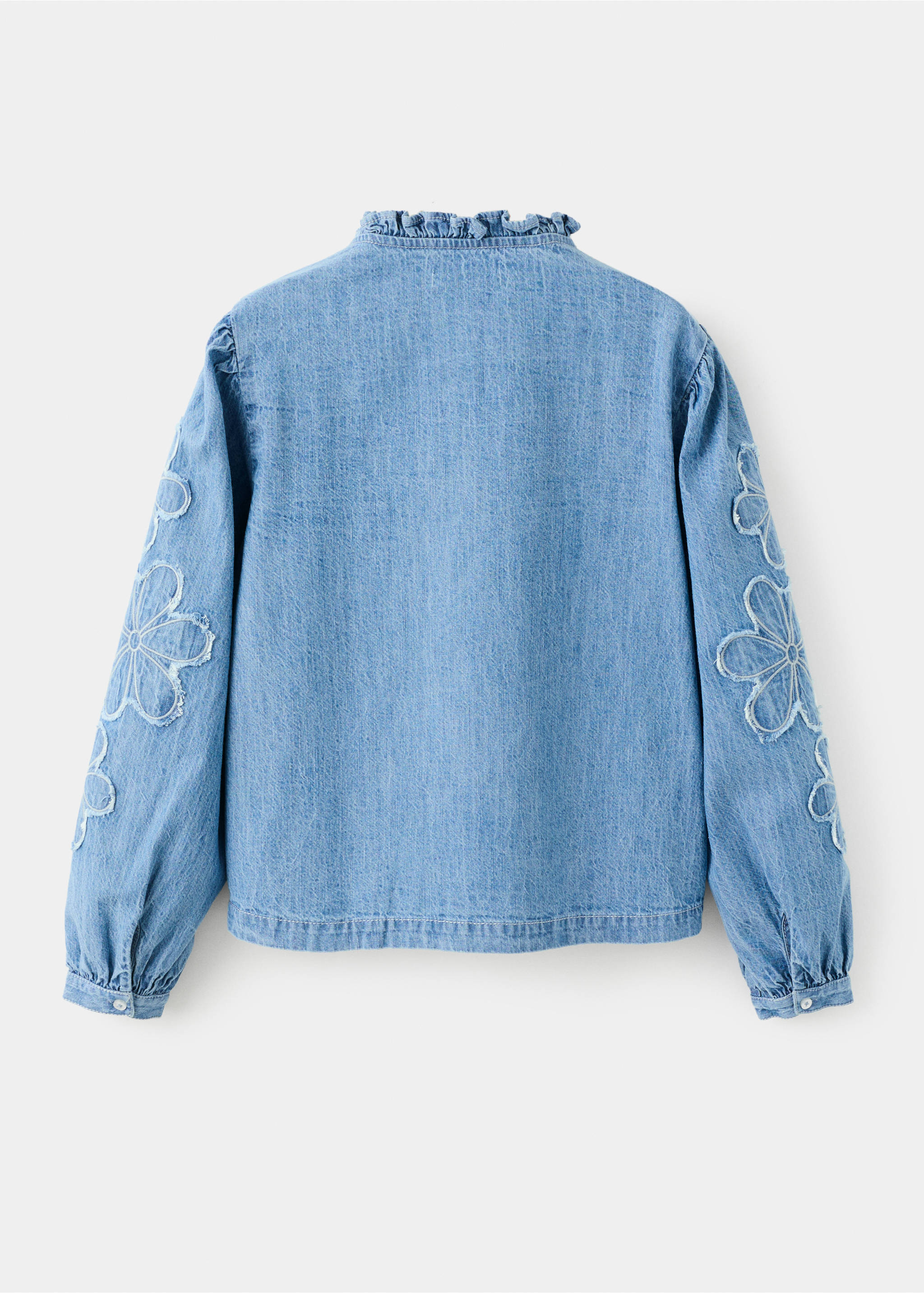 Broderad blus i denim - Artikelns baksida, Mellanblå. Ref: 17077888-00.