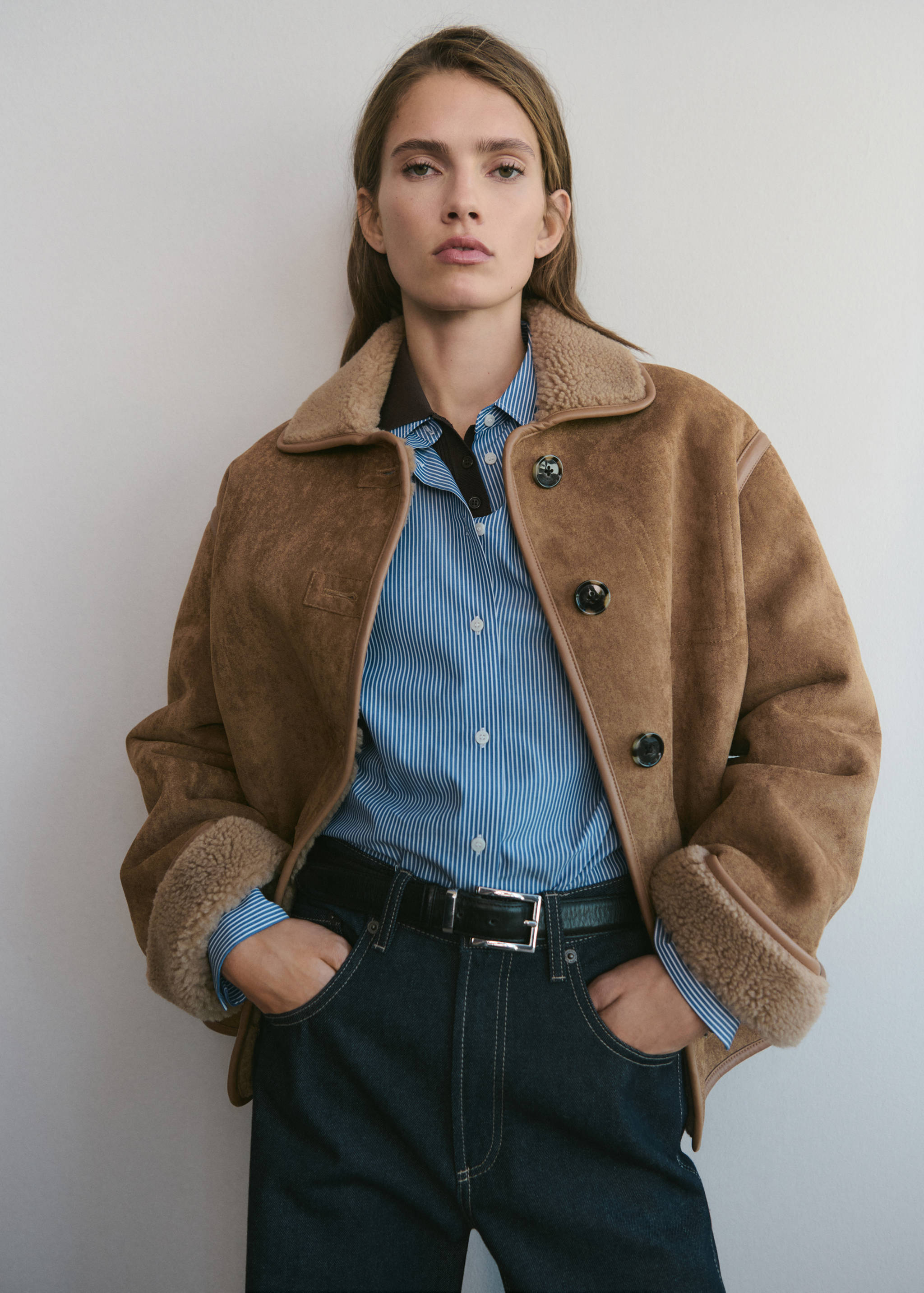 Faux-shearling leather-effect coat - General plane