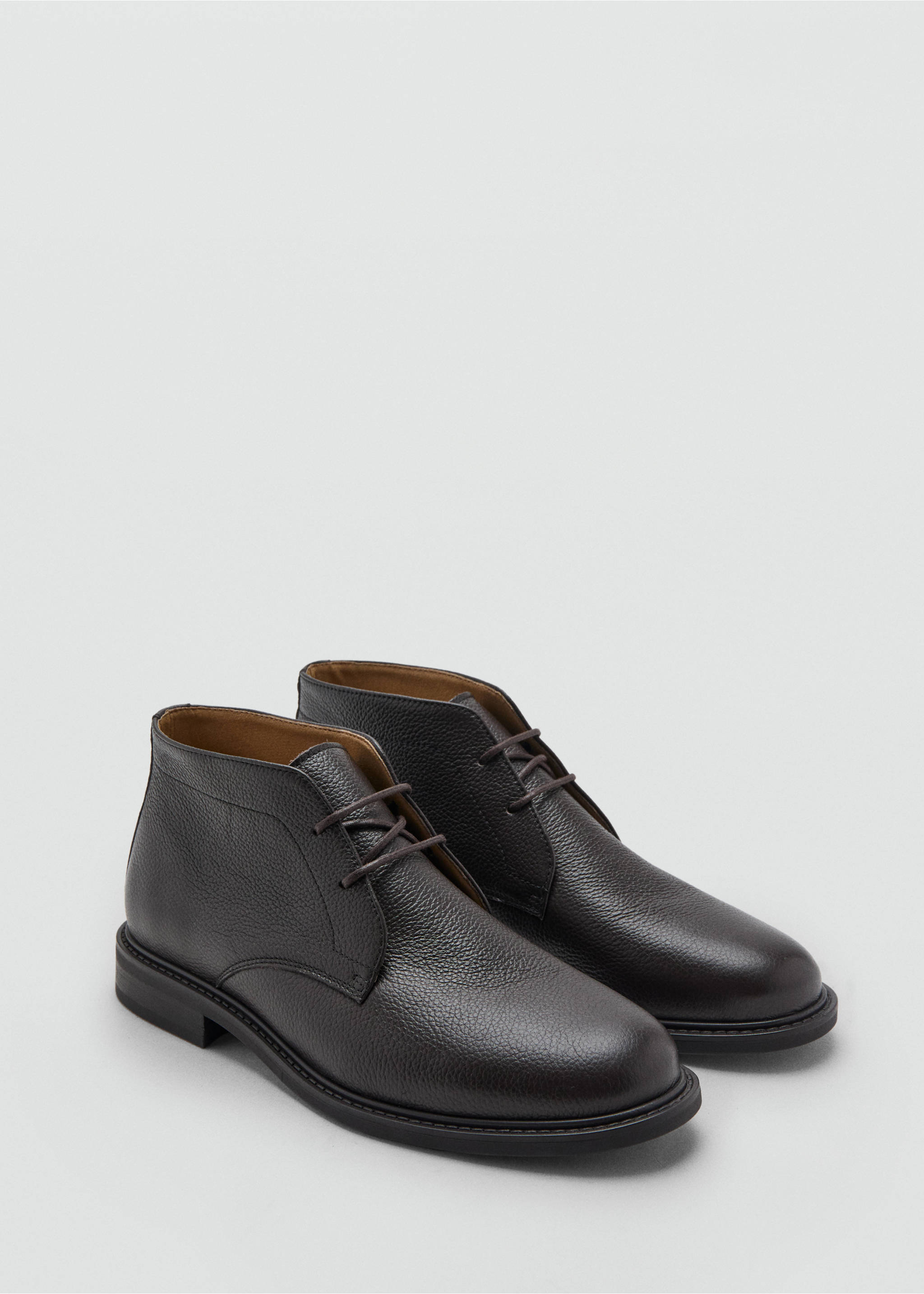 Lace-up leather ankle boots - Medium plane, Chocolate. Ref: 17077912-00.