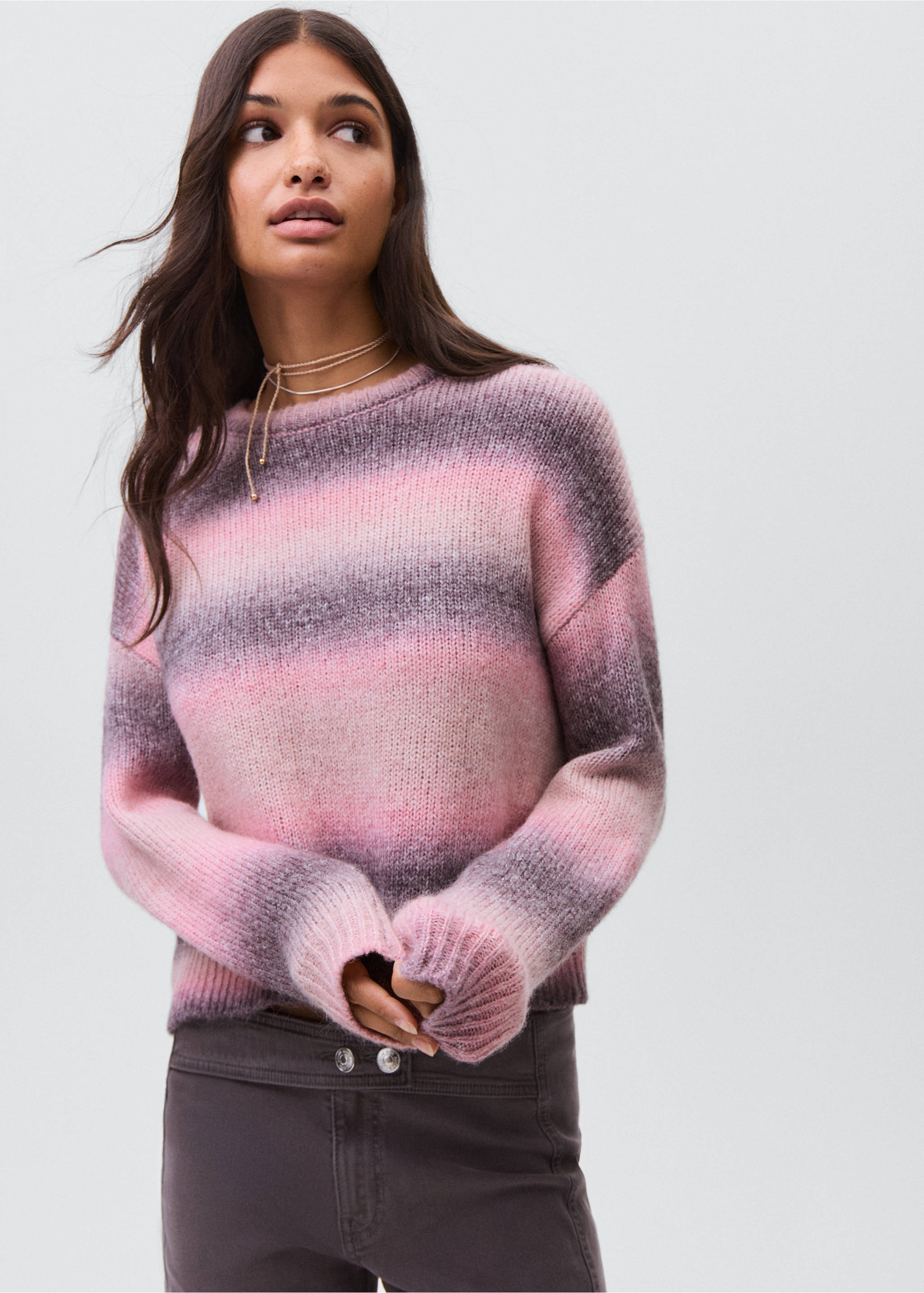 Multi-coloured knit sweater - Medium plane, Light Pink. Ref: 17078265-00.