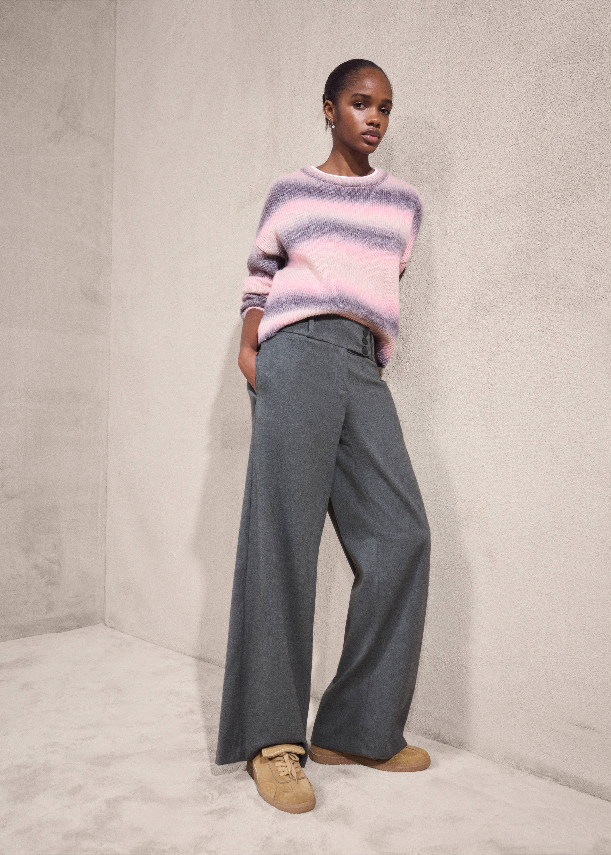 Multi-coloured knit sweater - Details of the article 3, Light Pink. Ref: 17078265-00.