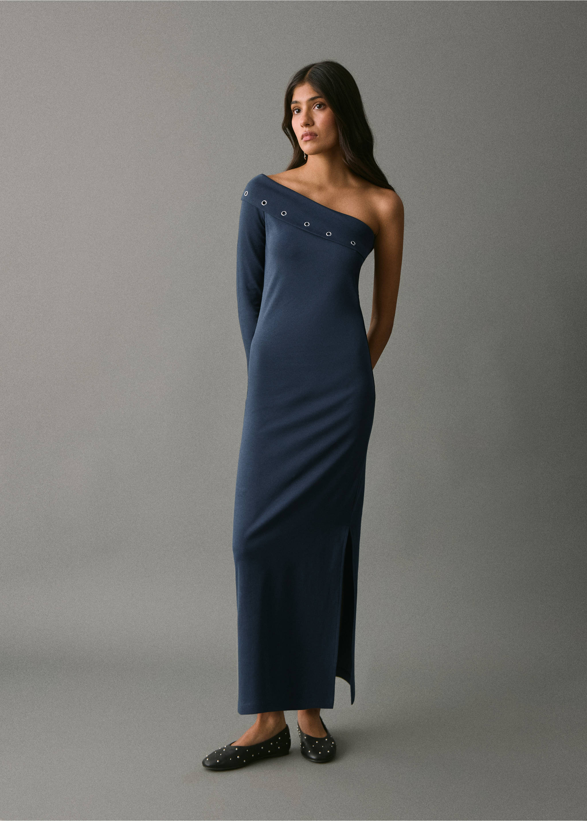 Asymmetrical studded dress - General plane, Navy. Ref: 17078269-00.