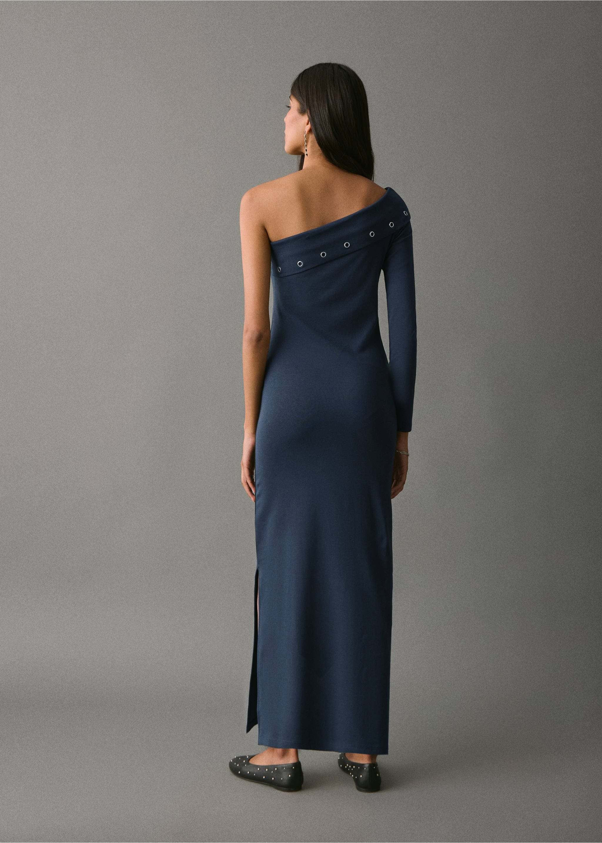 Asymmetrical studded dress - Reverse of the article, Navy. Ref: 17078269-00.