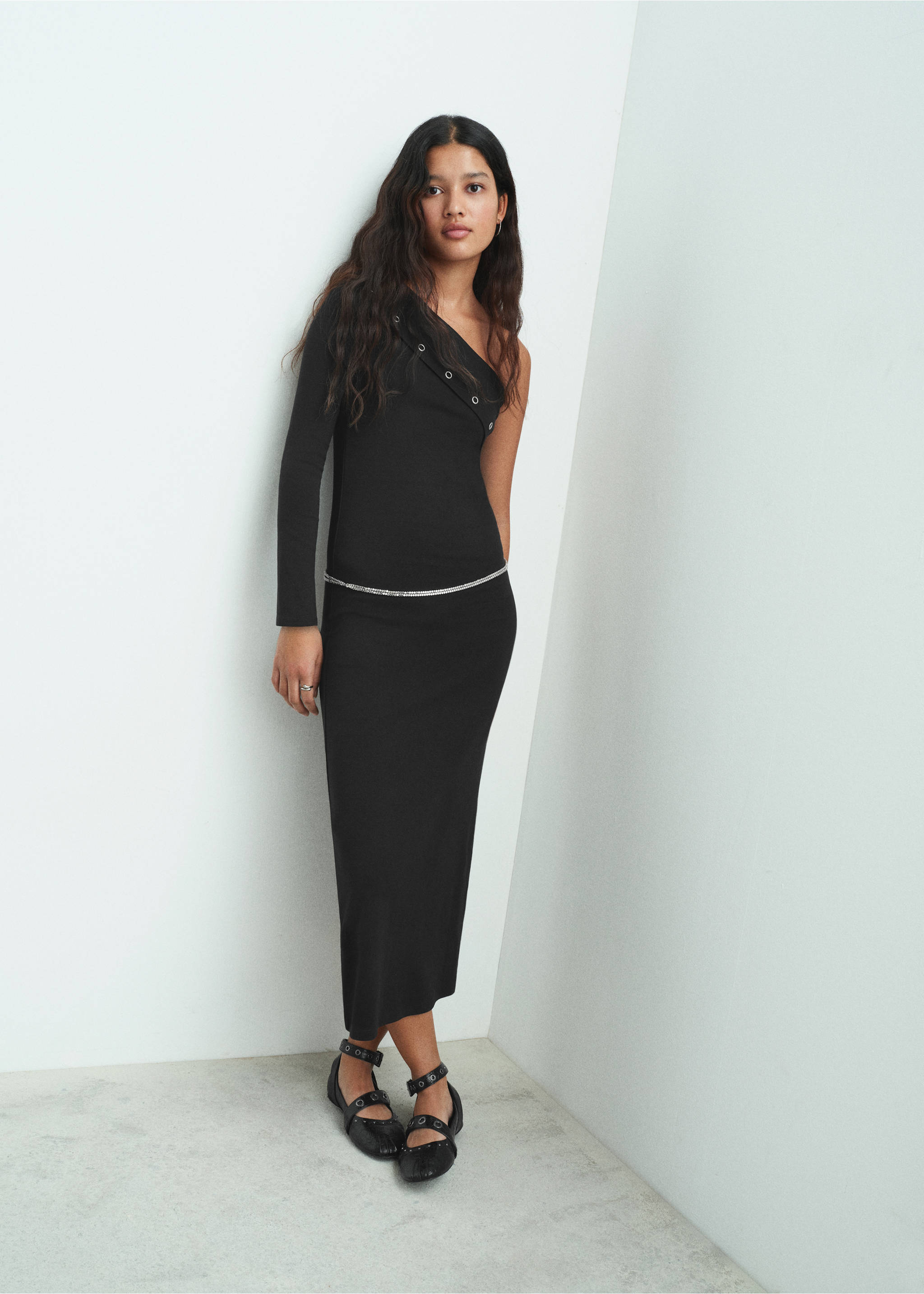 Asymmetrical studded dress - General plane, Black. Ref: 17078269-00.