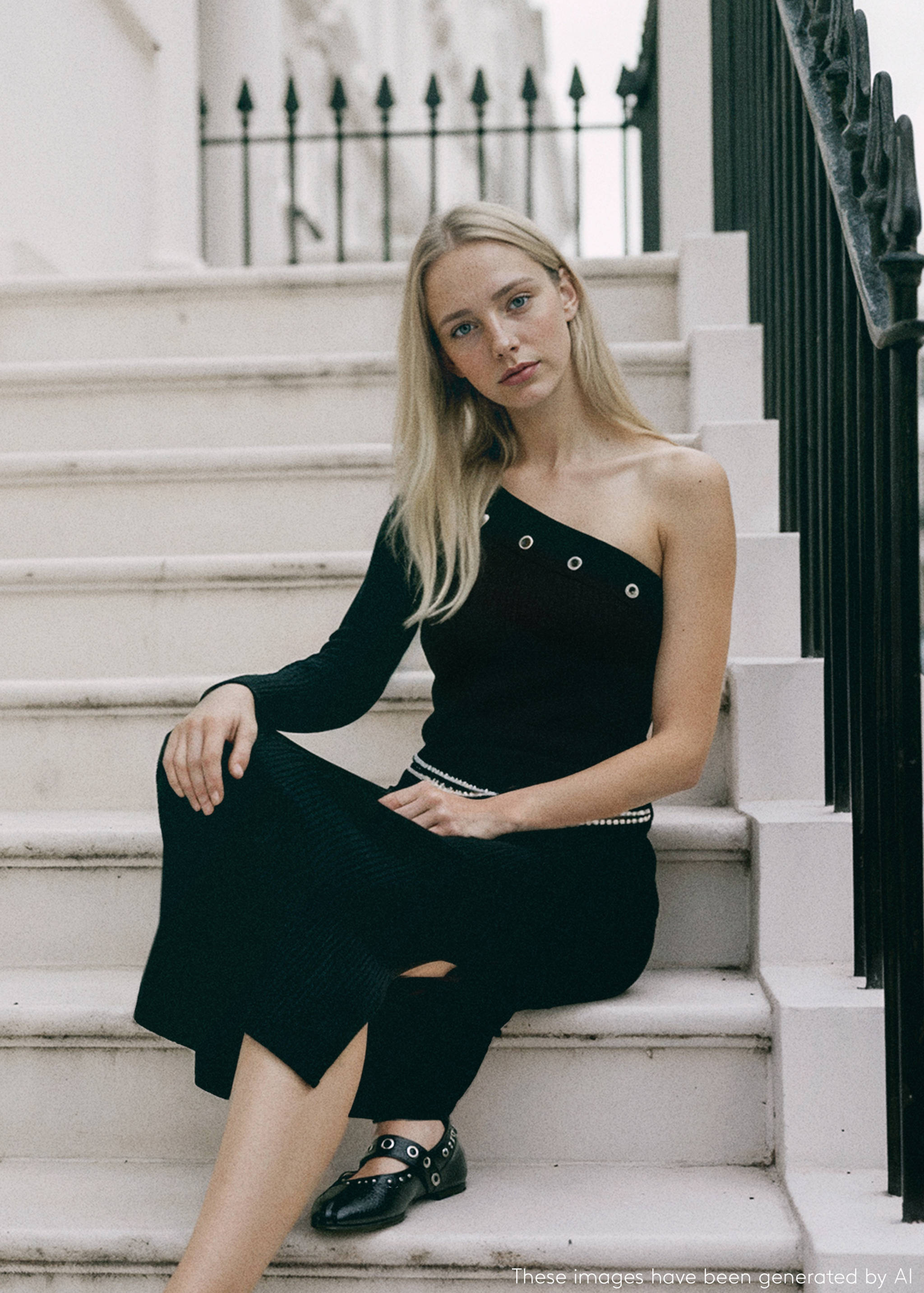 Asymmetrisches Kleid mit Nieten - Mittlere Ansicht