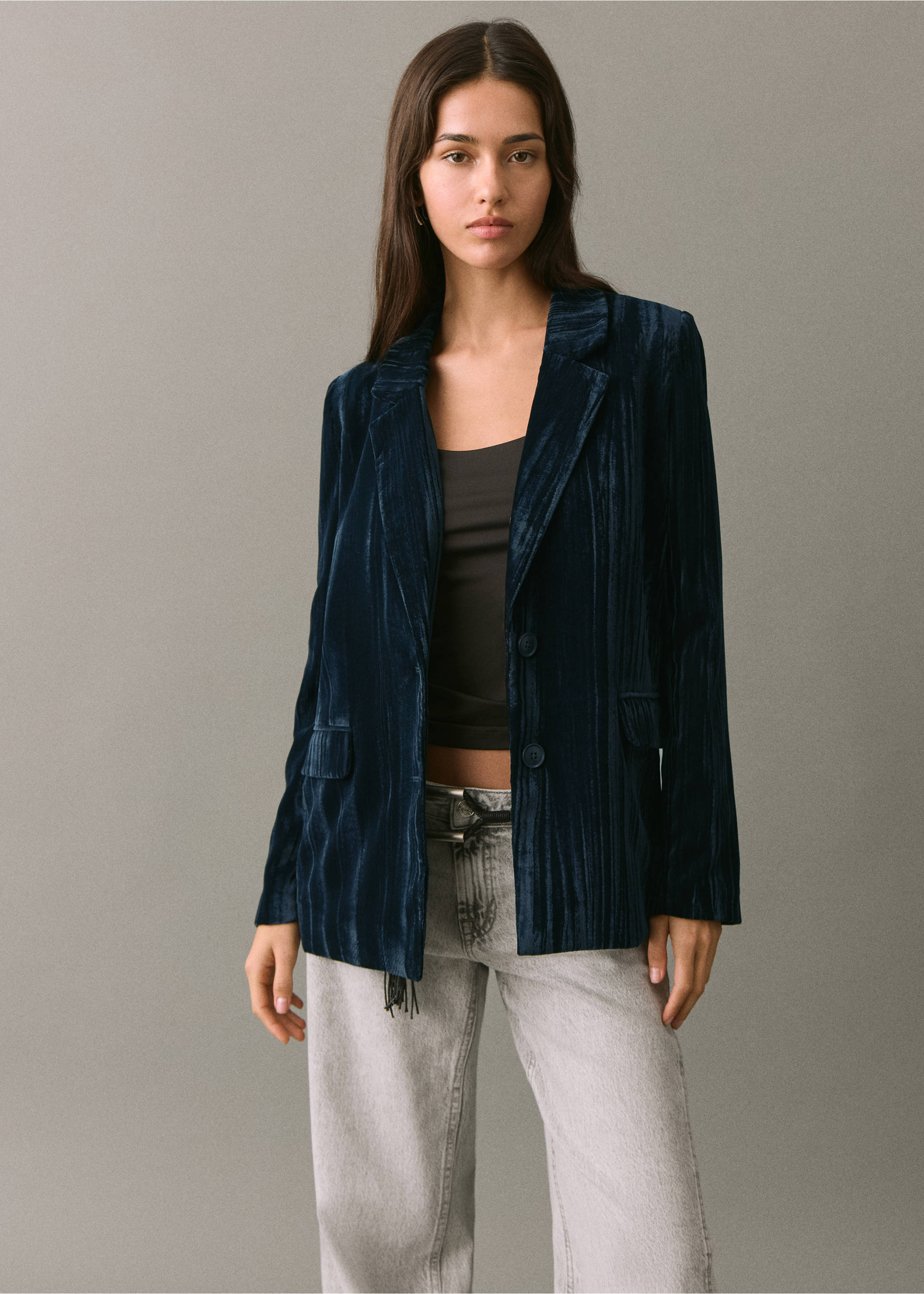 Velvet jacket - Medium plane, Navy. Ref: 17078274-00.