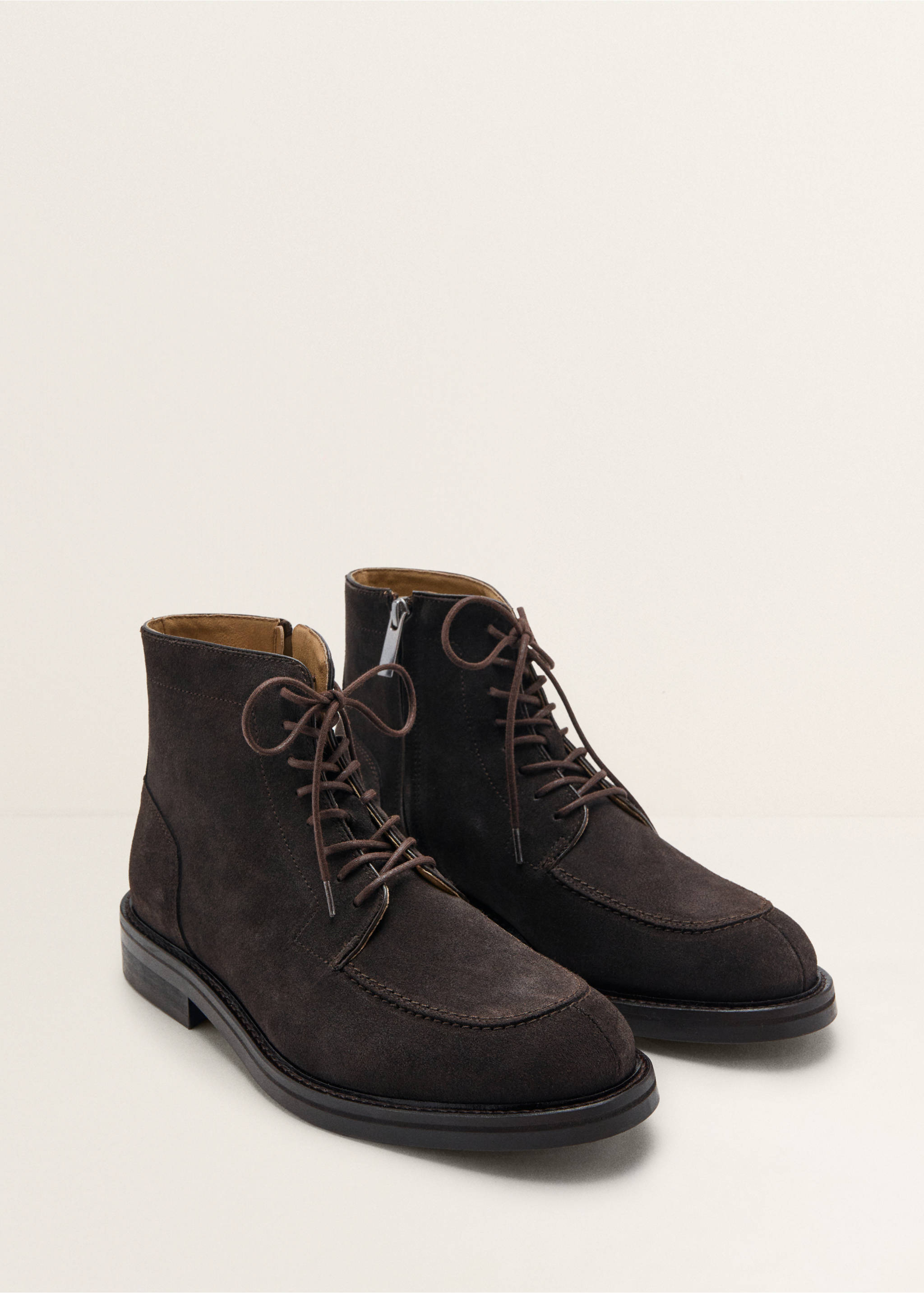 Bottines cuir lacets - Plan moyen, Marron. Ref: 17078289-00.