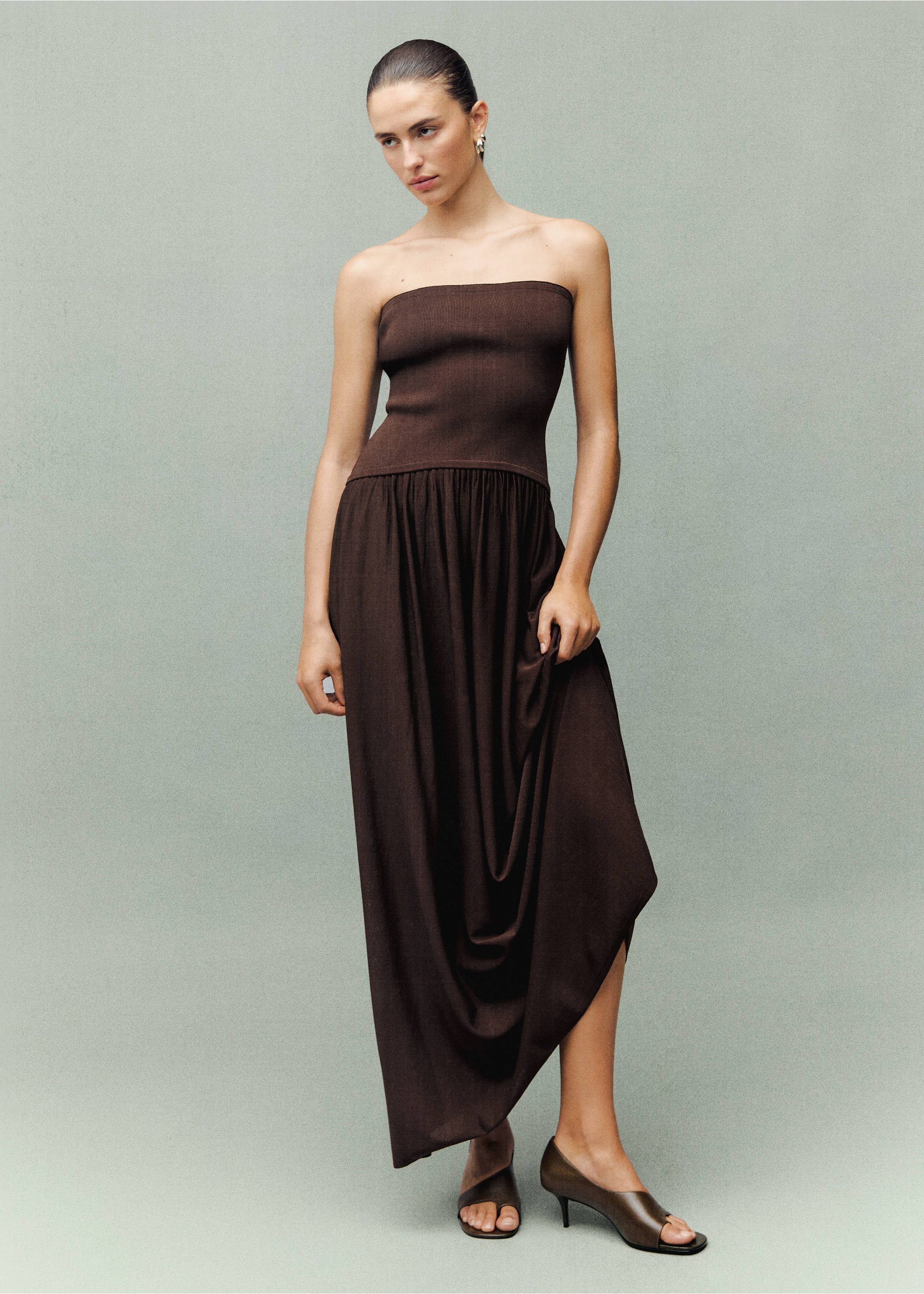 Combined strapless dress - General plane, Chocolate. Ref: 17079103-00.