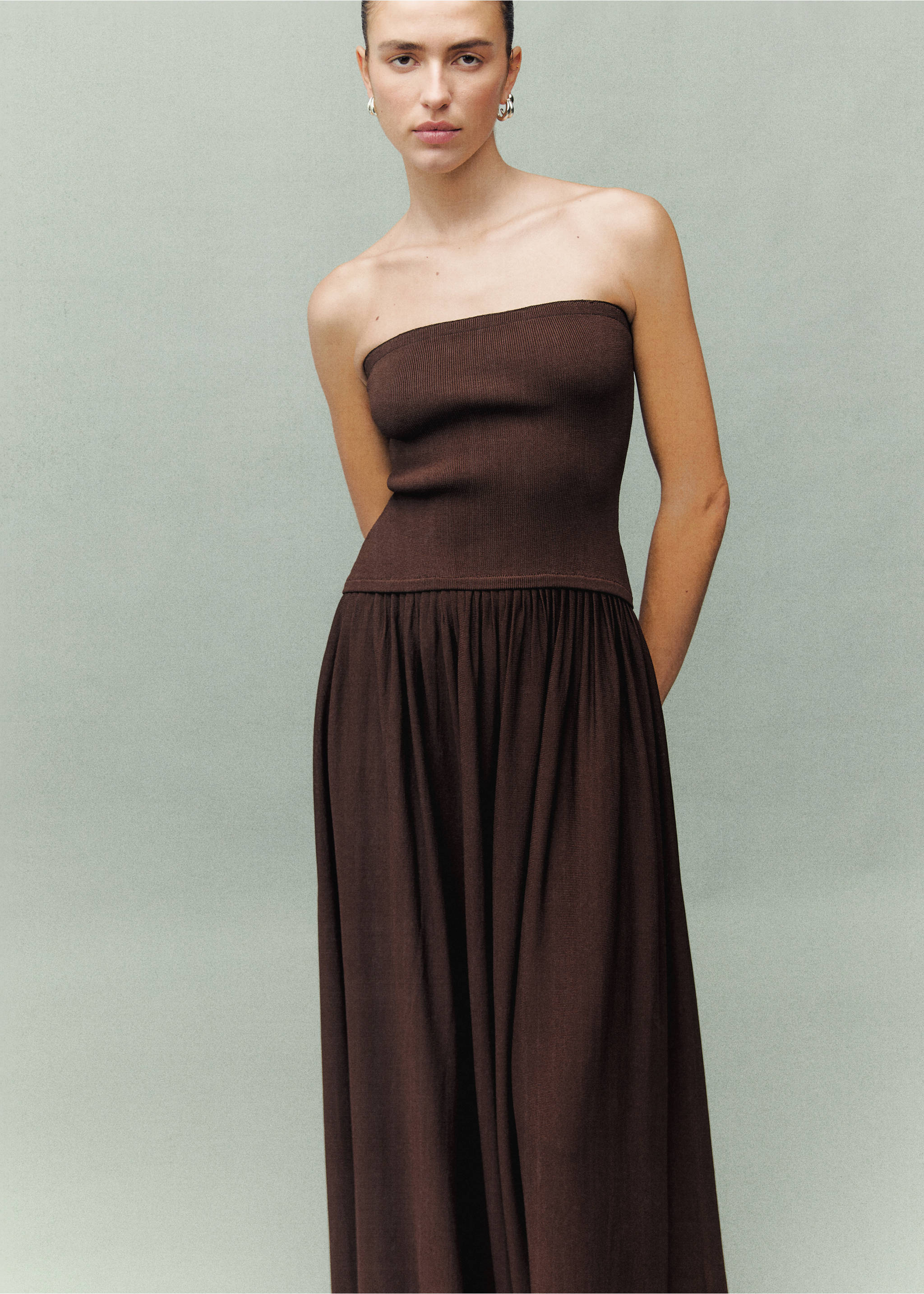 Combined strapless dress - Medium plane, Chocolate. Ref: 17079103-00.