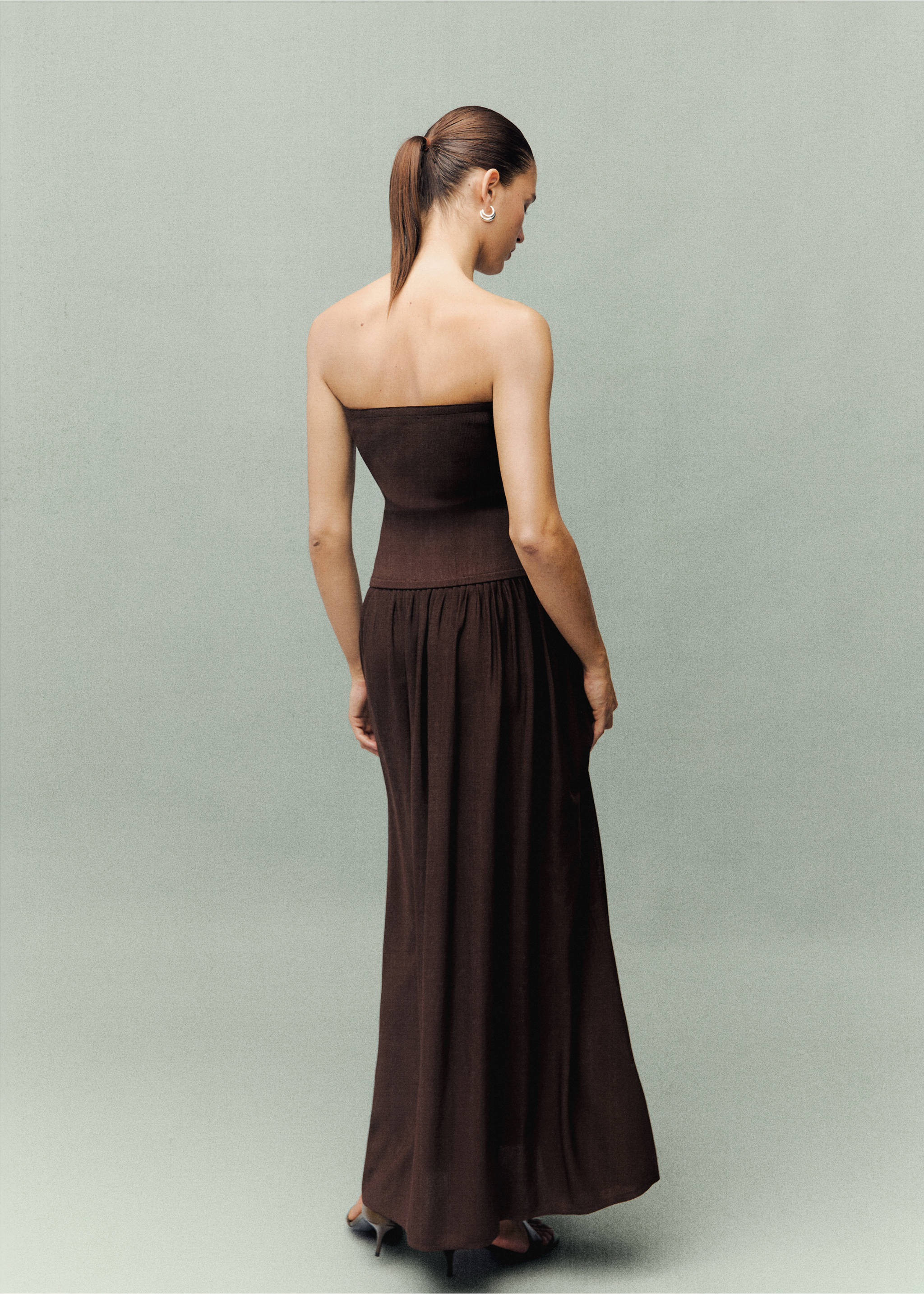 Combined strapless dress - Reverse of the article, Chocolate. Ref: 17079103-00.