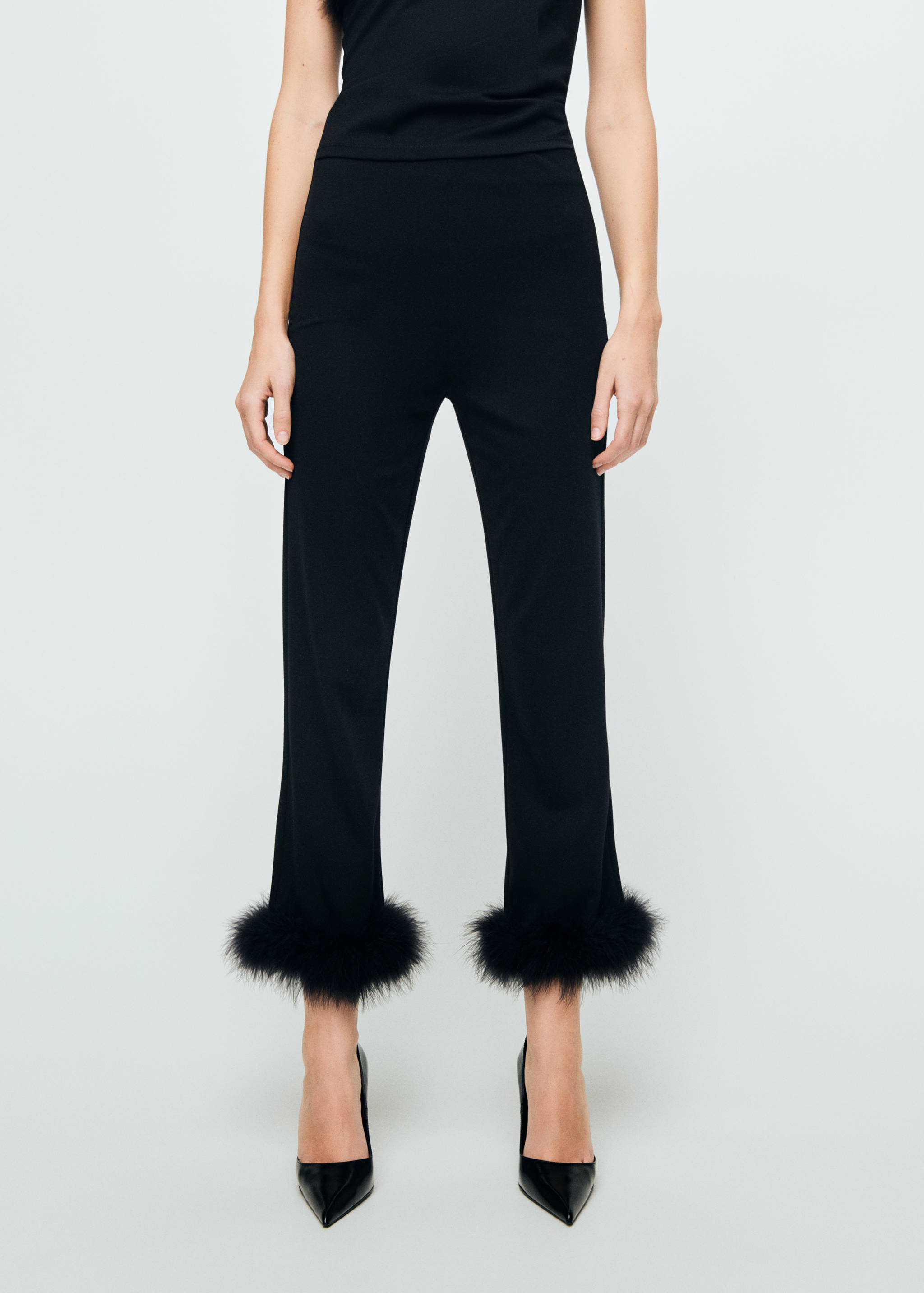 Fine-knit feather capri trousers - Medium plane