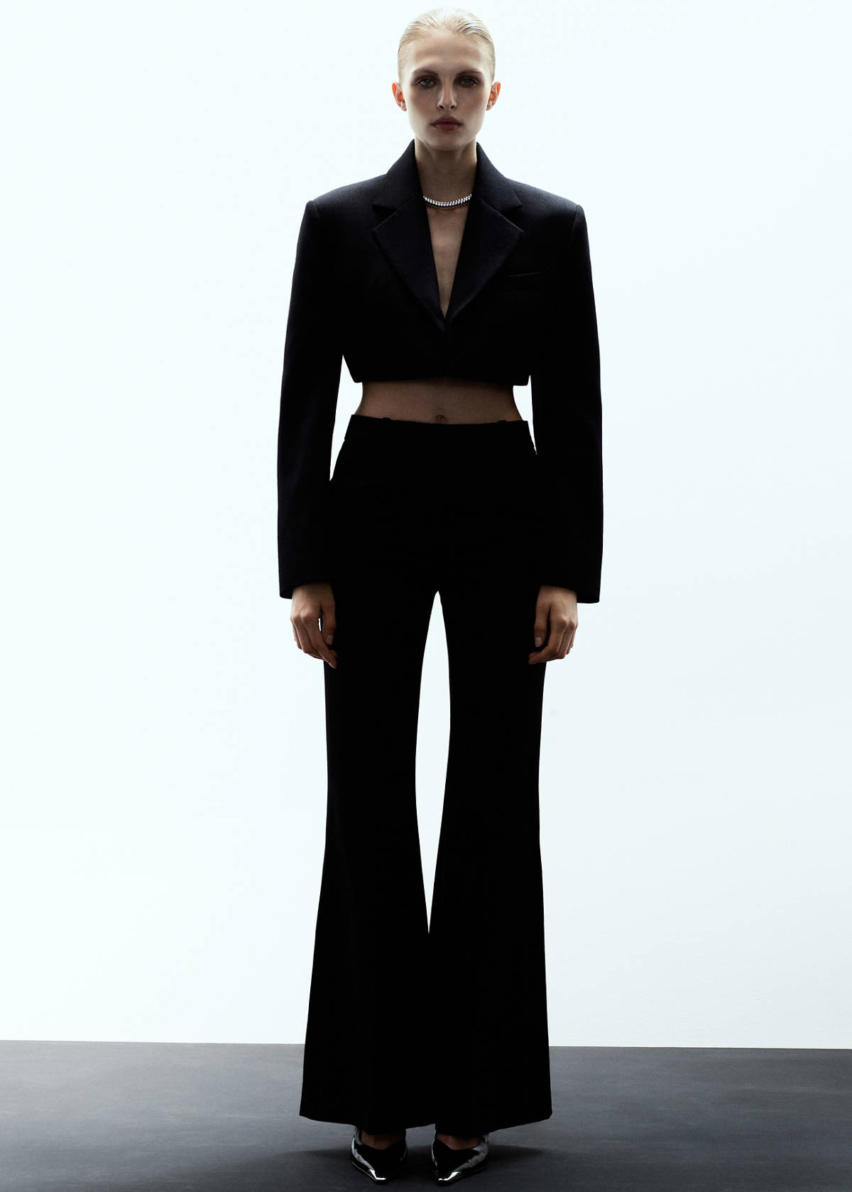 Wool cropped suit jacket