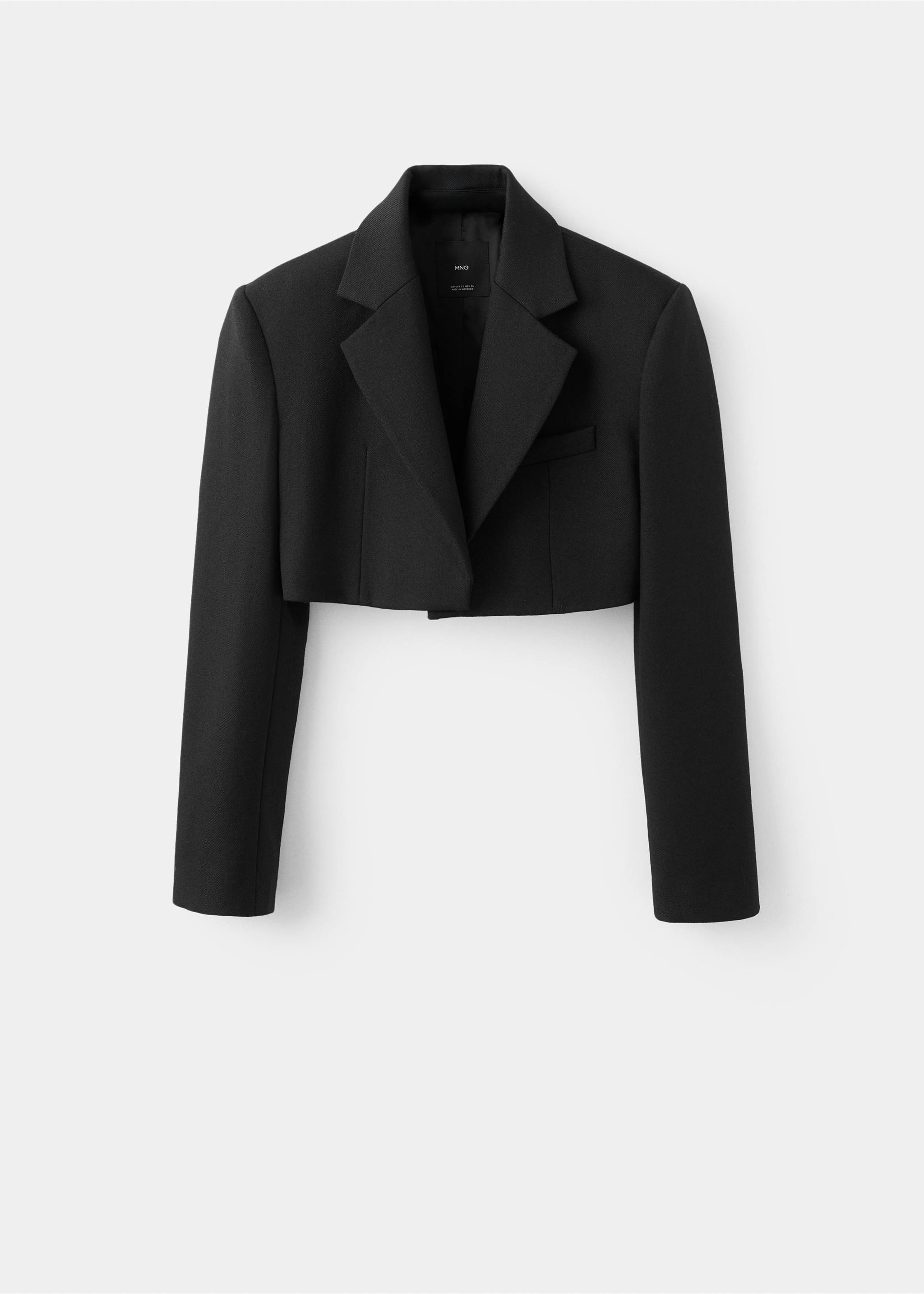 Black cropped blazer with classic lapels and structured shoulders., Black. Ref: 17079120-00.