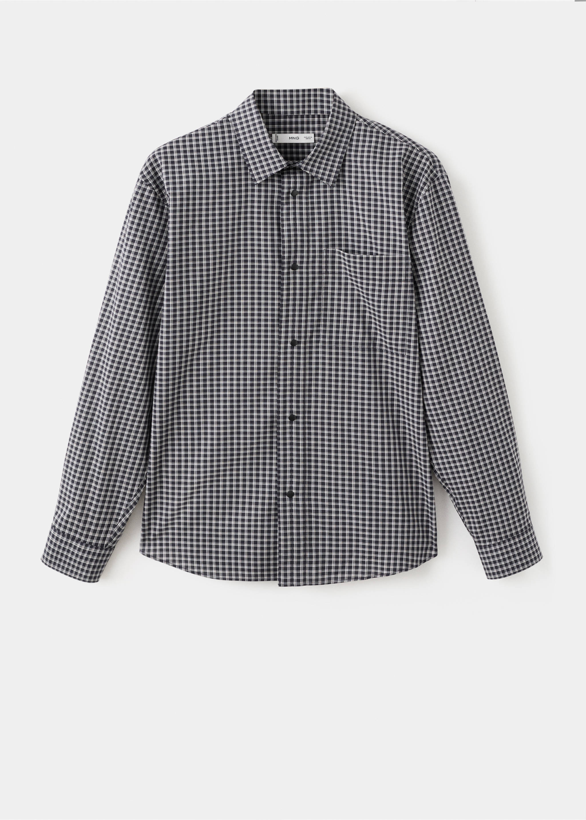 Black and white checked long-sleeved shirt with a classic collar and chest pocket., Black. Ref: 17079207-00.