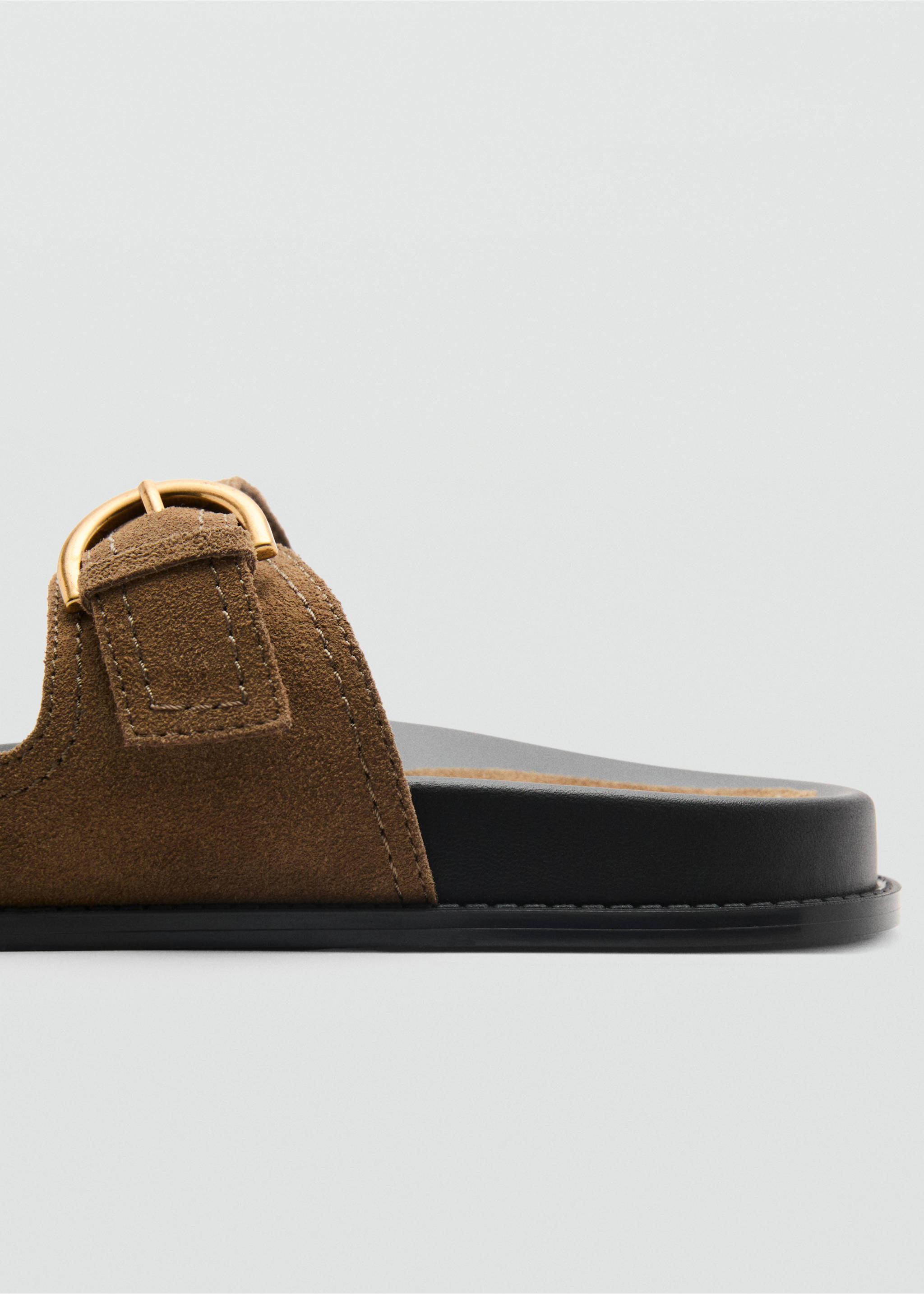 Flat leather sandals with buckles - Details of the article 2, Khaki. Ref: 17081119-00.