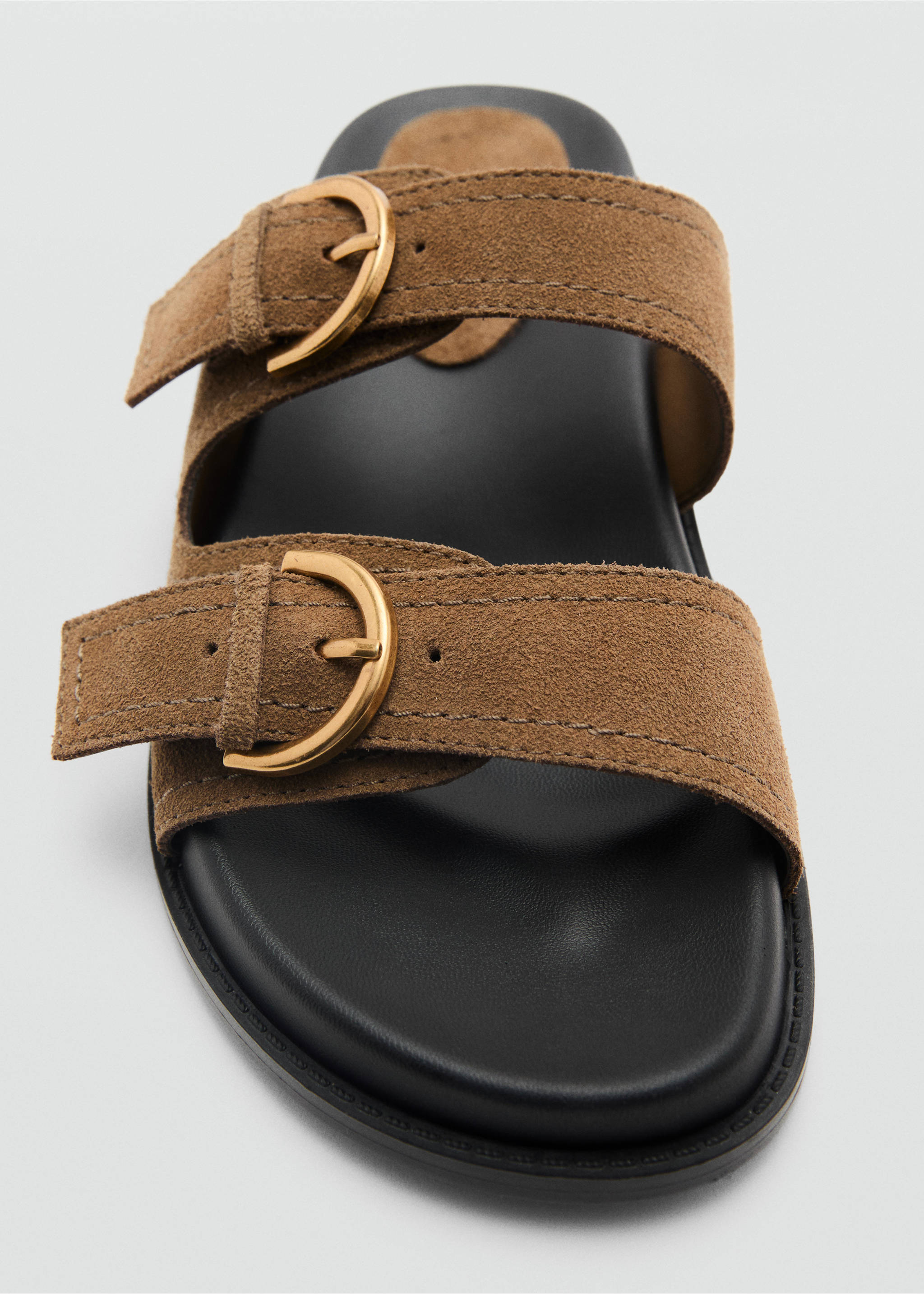 Flat leather sandals with buckles - Details of the article 3, Khaki. Ref: 17081119-00.