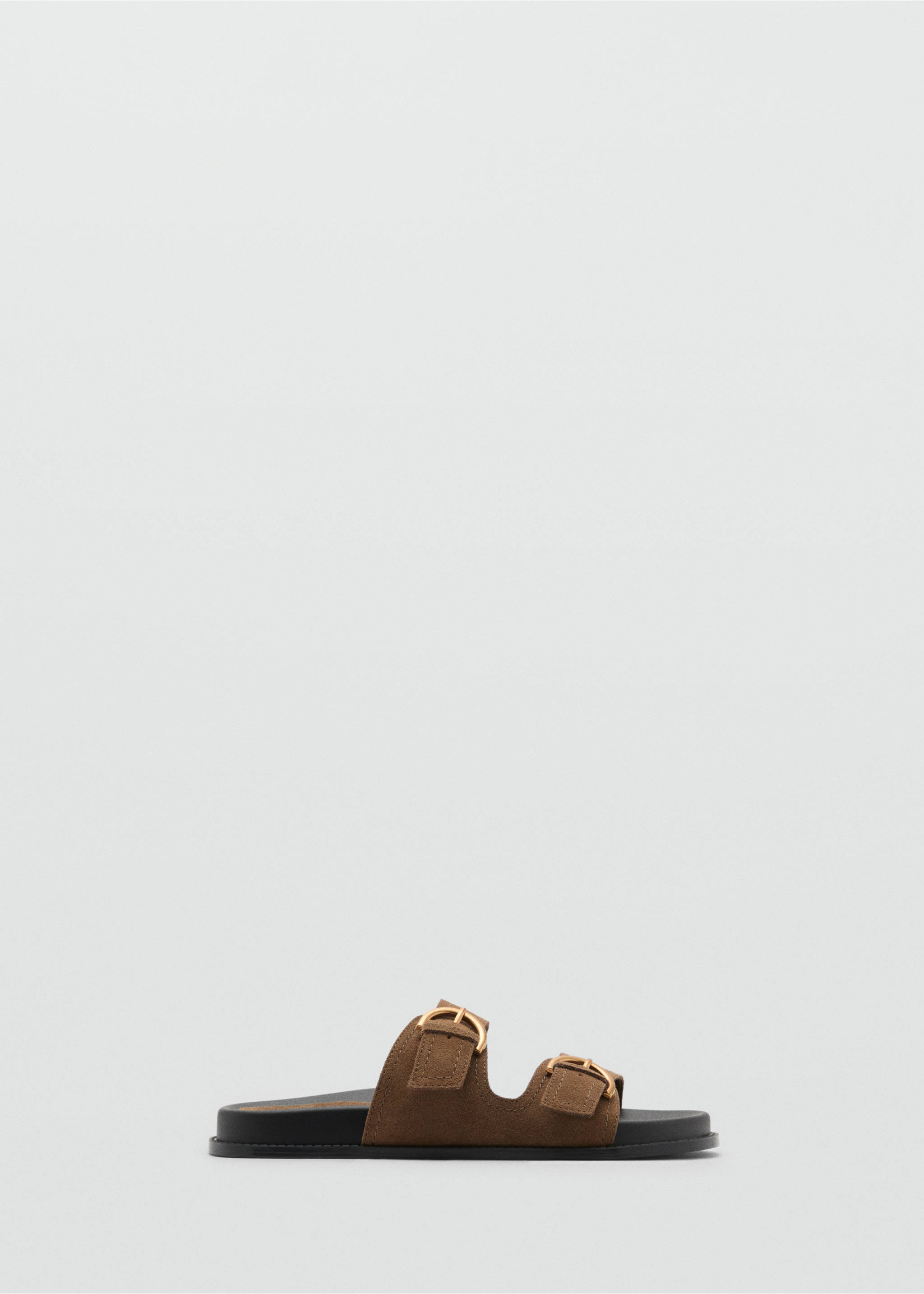 Flat leather sandals with buckles - Article without model, Khaki. Ref: 17081119-00.