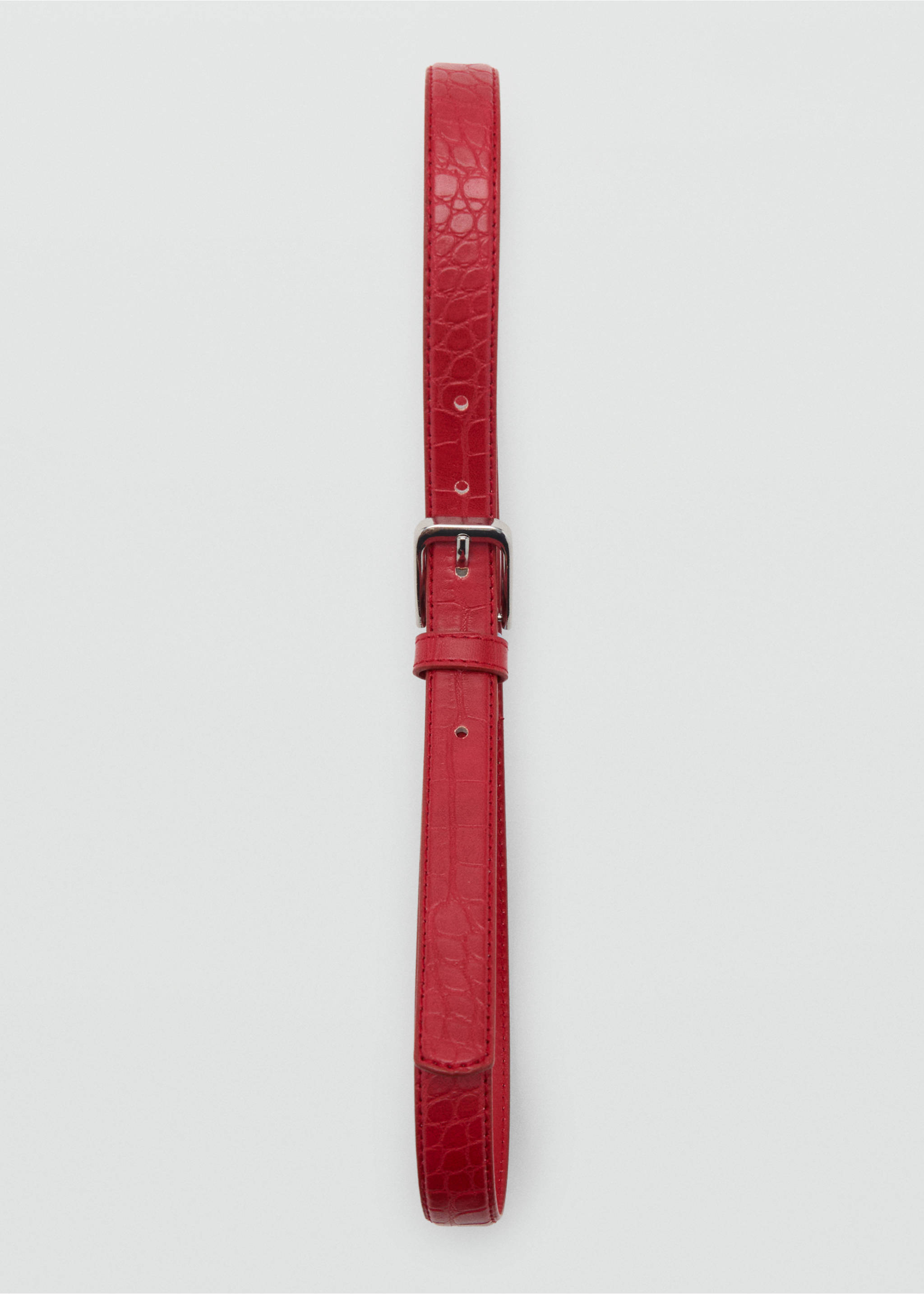 Thin faux crocodile leather belt - Details of the article 2, Red. Ref: 17081129-00.