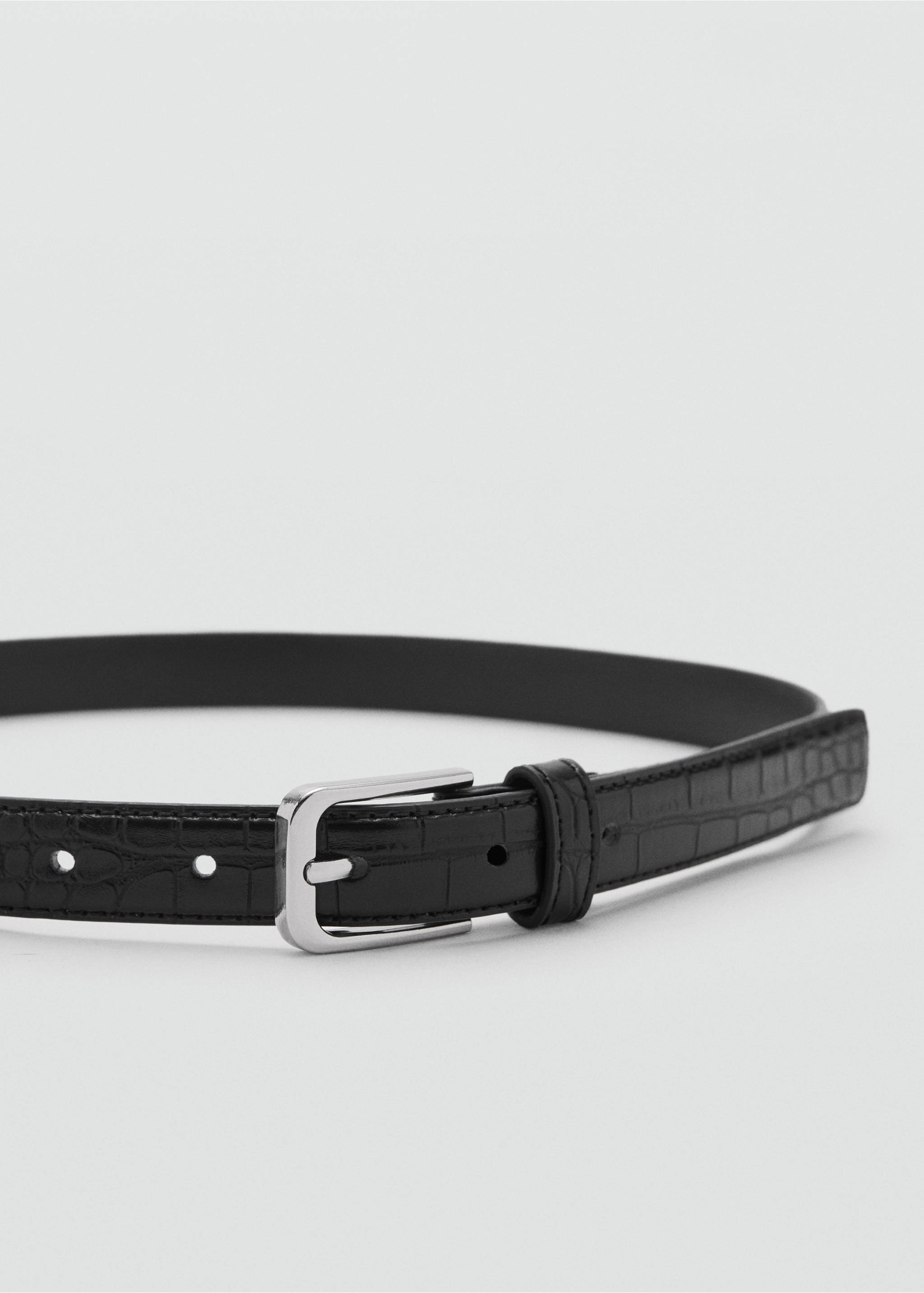 Thin faux crocodile leather belt - Medium plane, Black. Ref: 17081129-00.