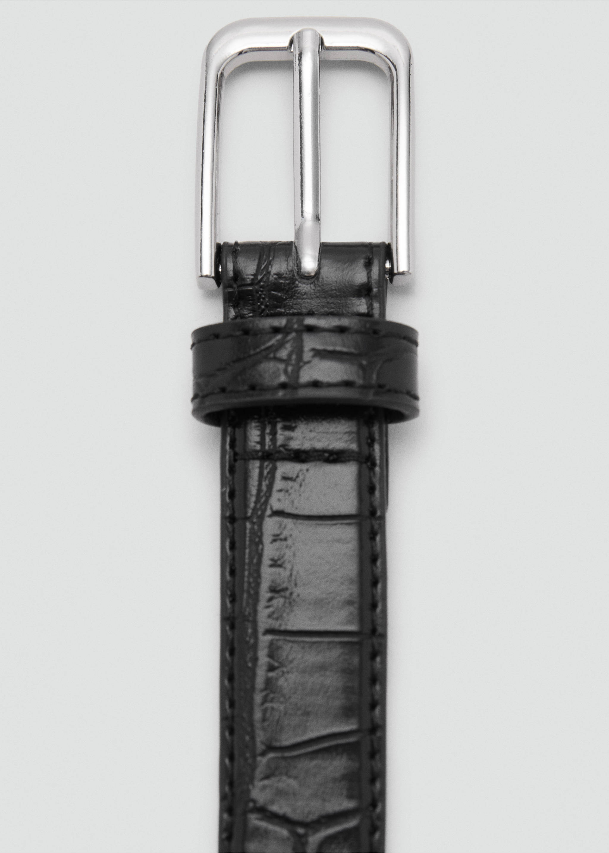 Thin faux crocodile leather belt - Details of the article 1, Black. Ref: 17081129-00.