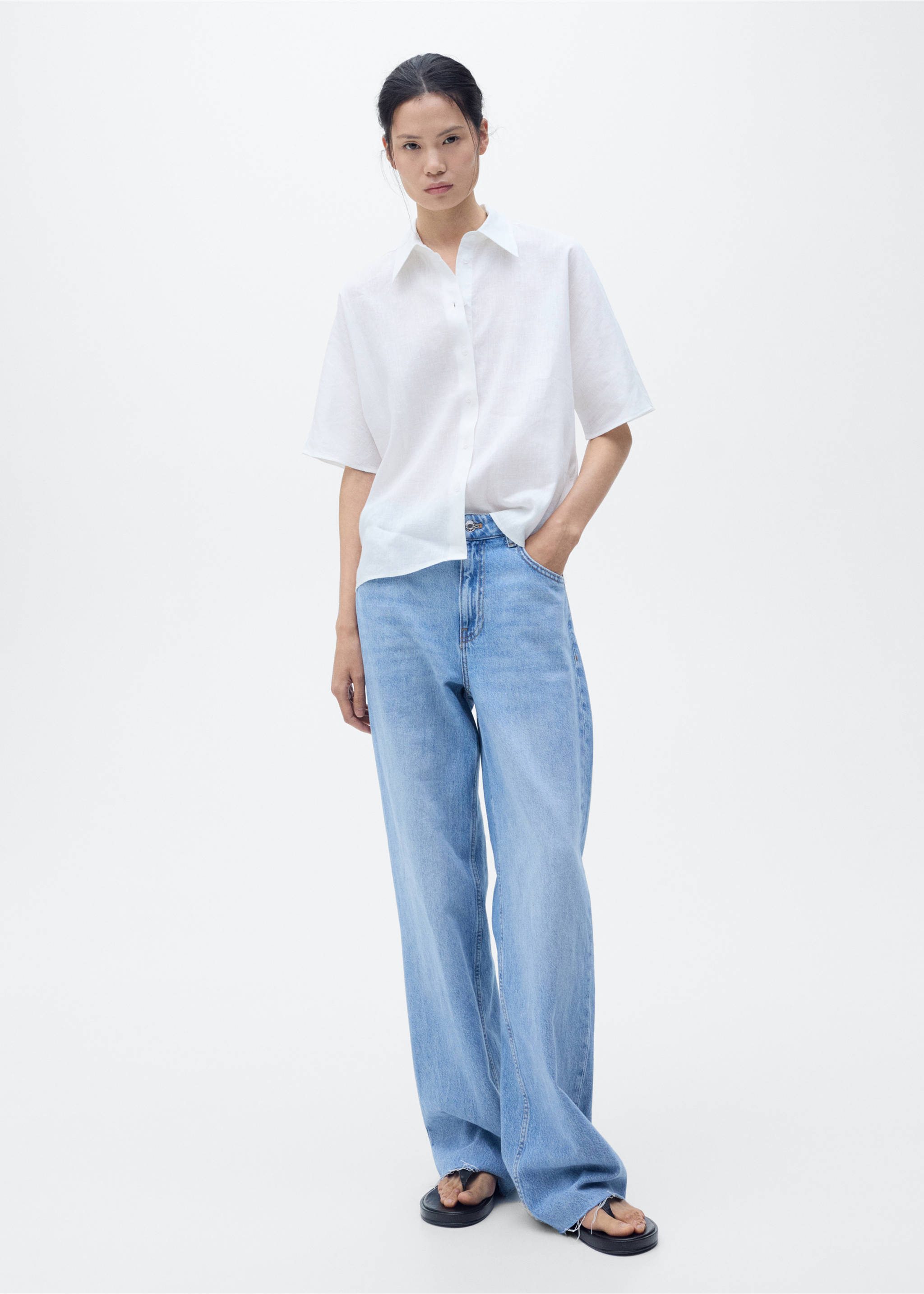 Short sleeve linen-blend shirt - General plane, Off White. Ref: 17081133-00.