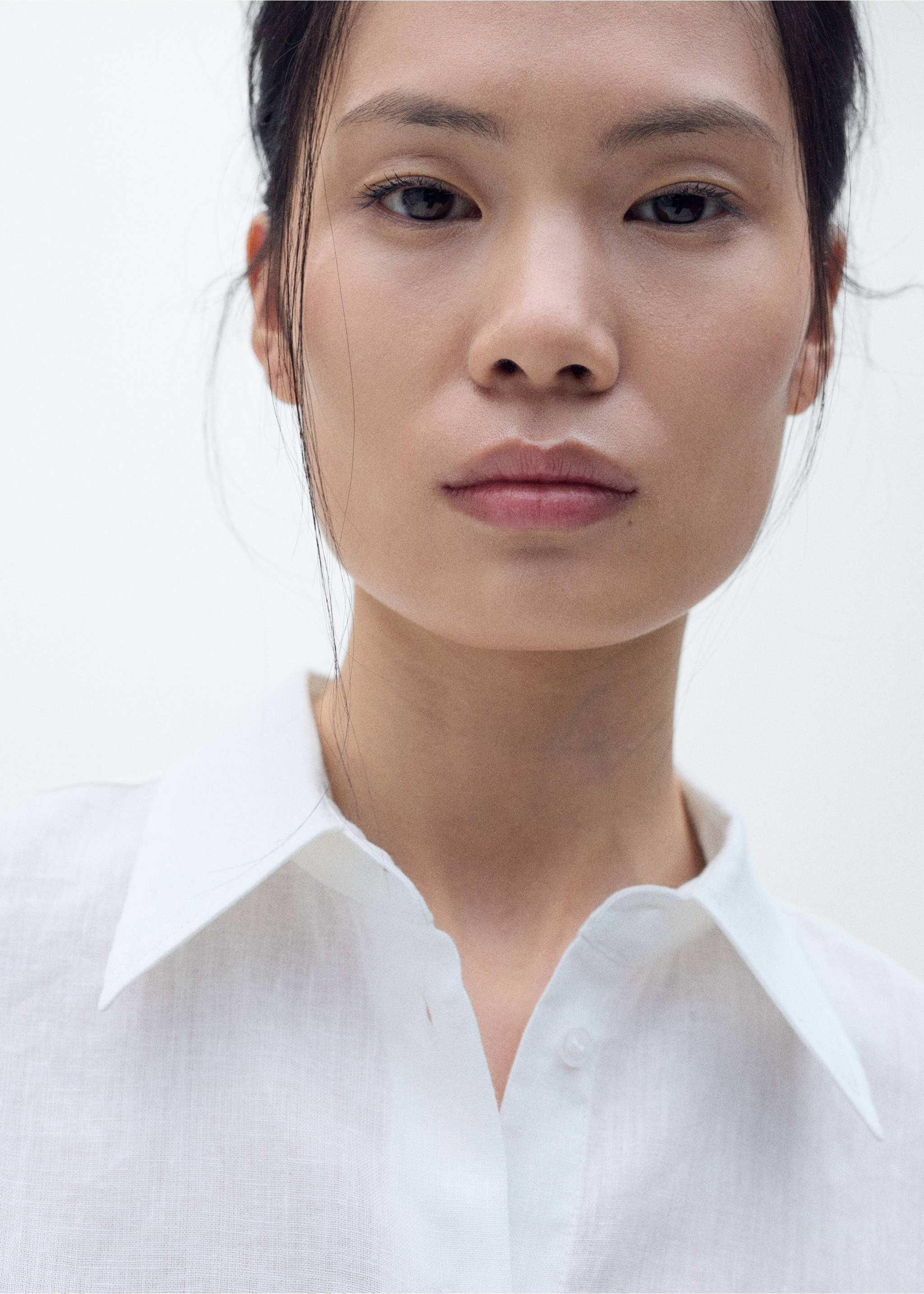 Short sleeve linen-blend shirt - Details of the article 1, Off White. Ref: 17081133-00.