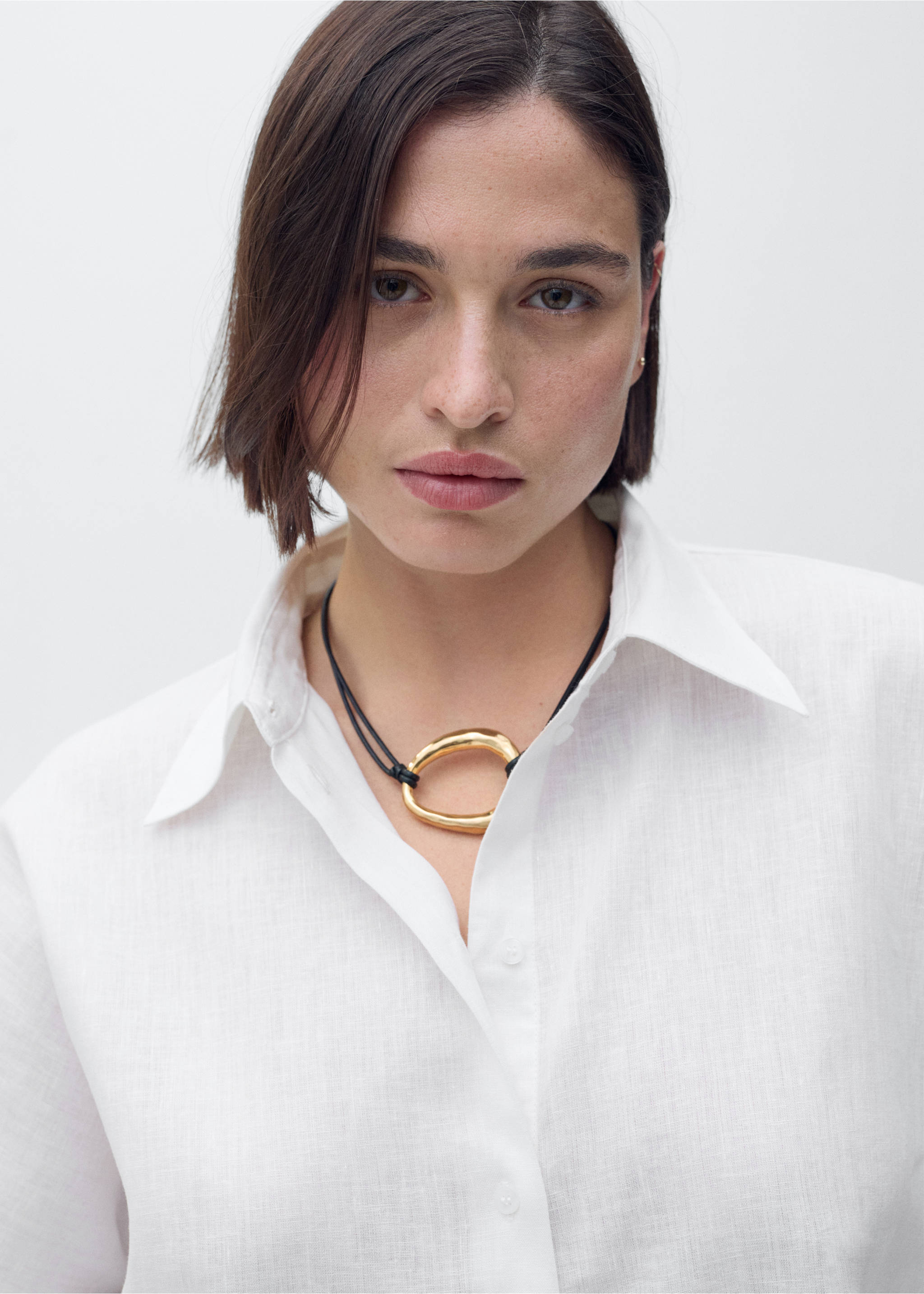 Short sleeve linen-blend shirt - Details of the article 4, Off White. Ref: 17081133-00.
