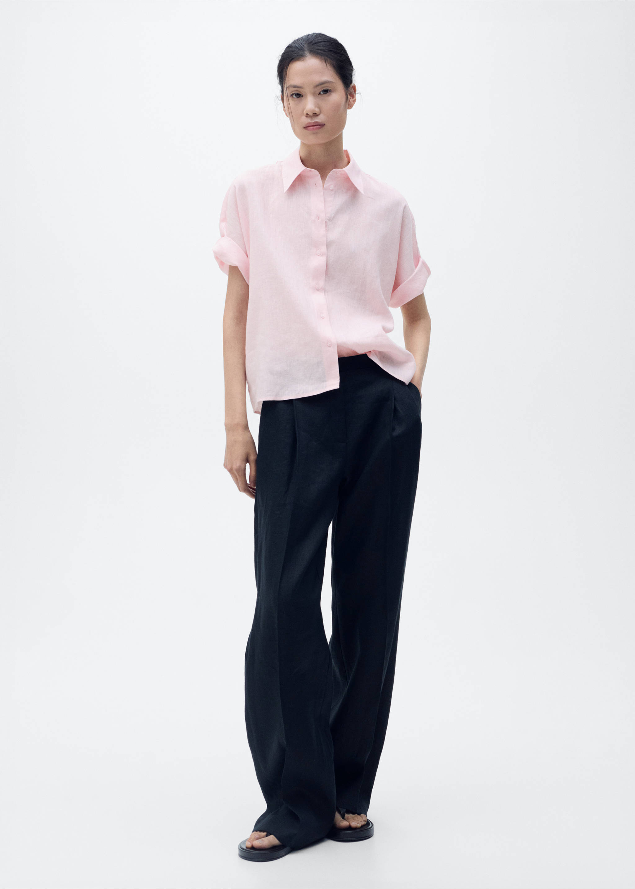 Short sleeve linen-blend shirt - General plane, Light Pink. Ref: 17081133-00.