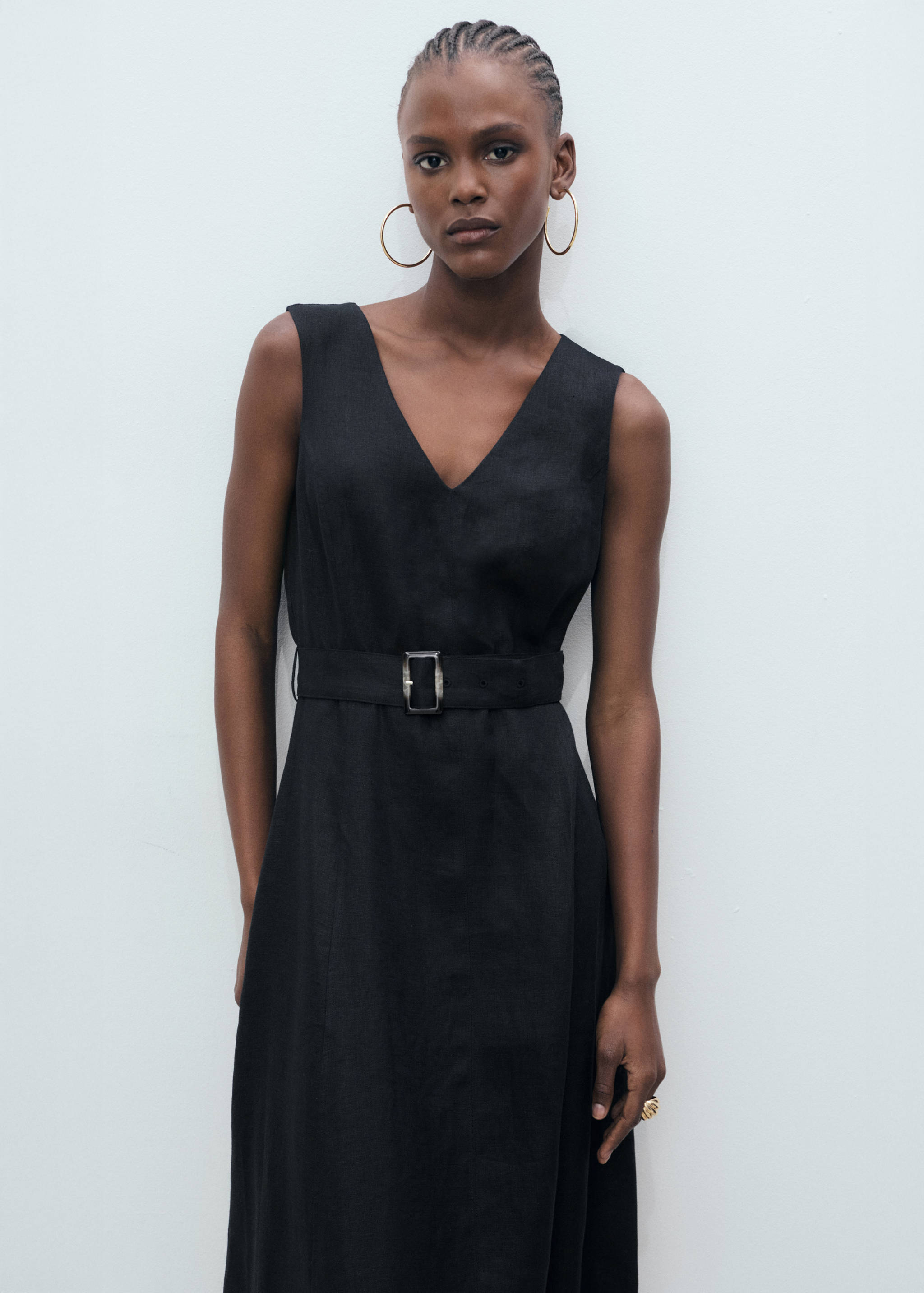 Flared linen dress with belt - Medium plane