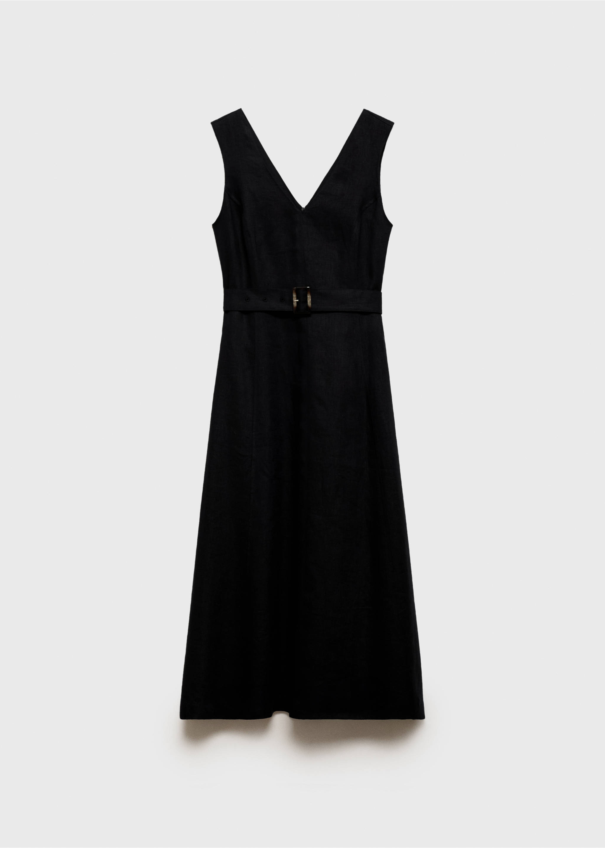 Flared linen dress with belt - Article without model, Black. Ref: 17081134-00.