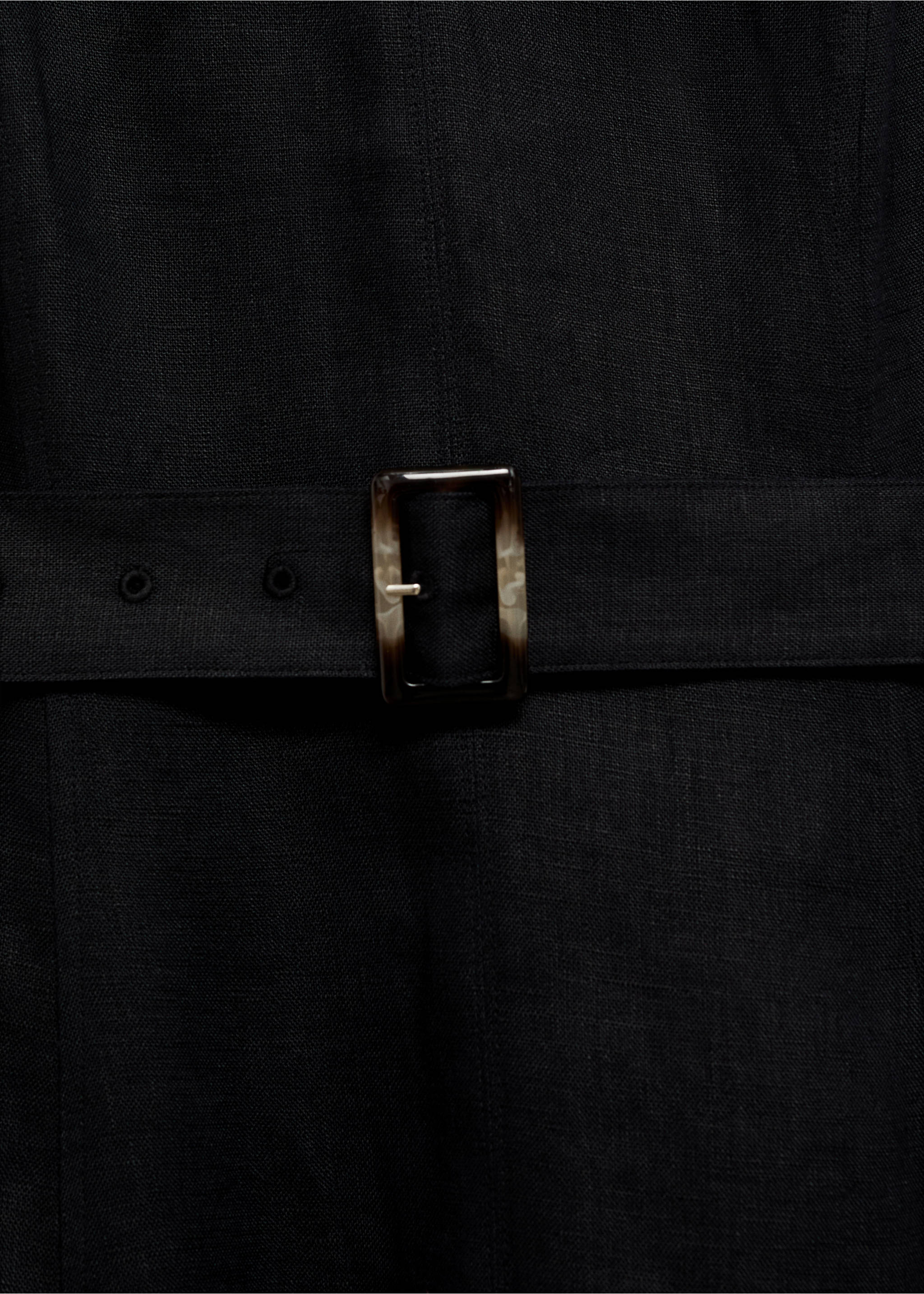 Flared linen dress with belt - Details of the article 8, Black. Ref: 17081134-00.