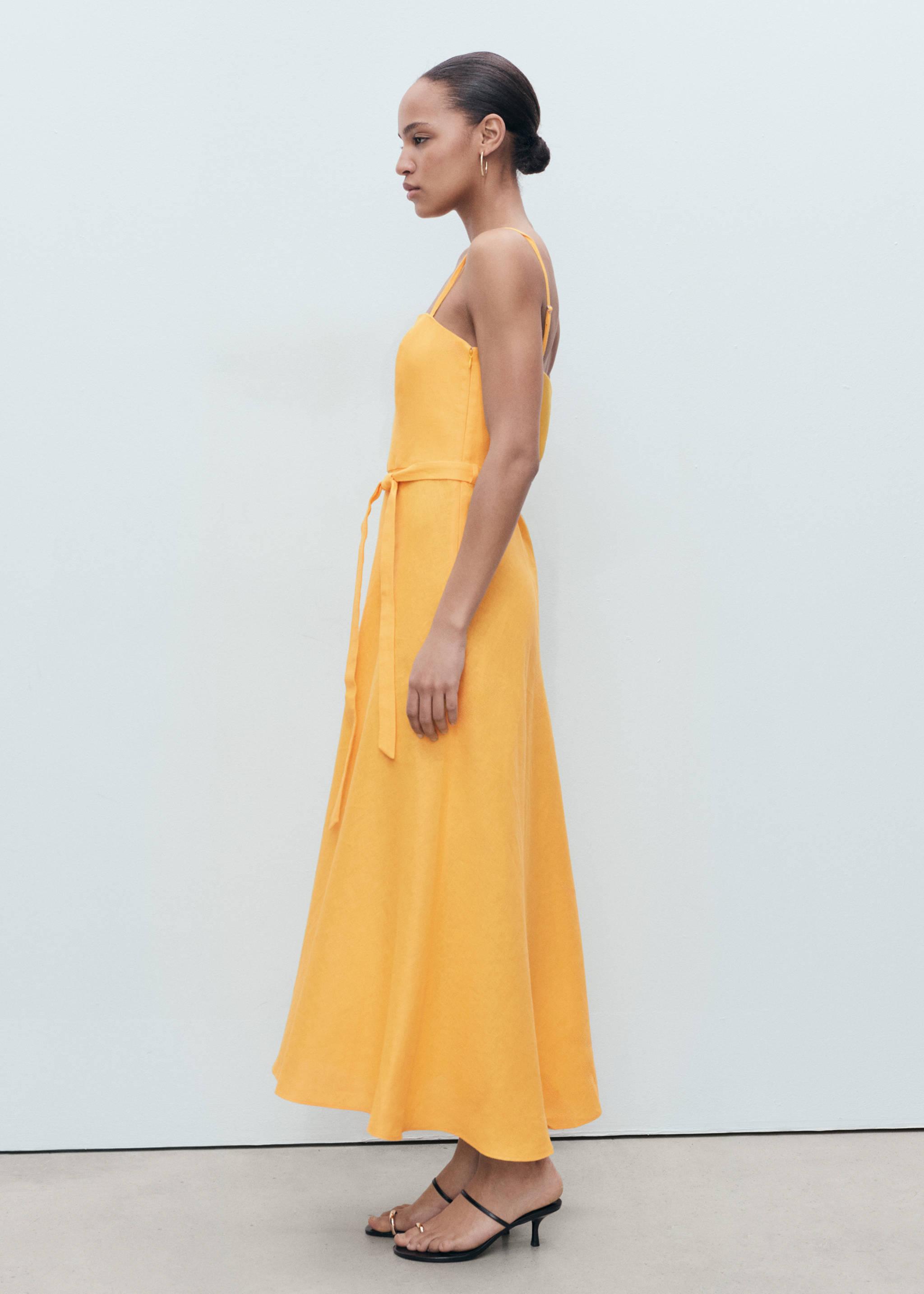 Bow linen-blend dress - General plane