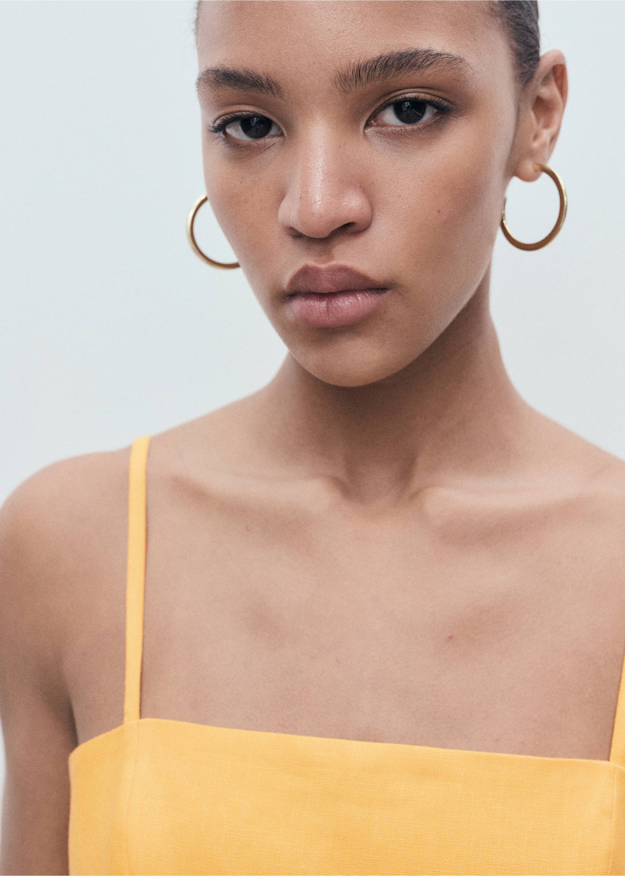 Bow linen-blend dress - Details of the article 1, Orange. Ref: 17081135-00.